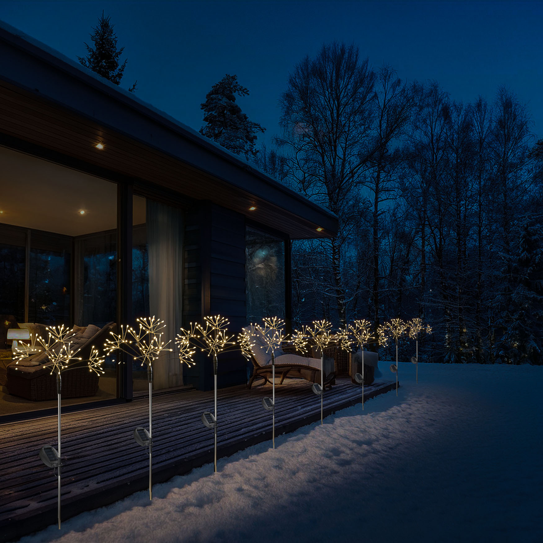 LED Solarstab Feuerwerk - Gartendeko - 80 warmweiße LED - H: 80cm - Lichtsensor - 8 Modi - schwarz