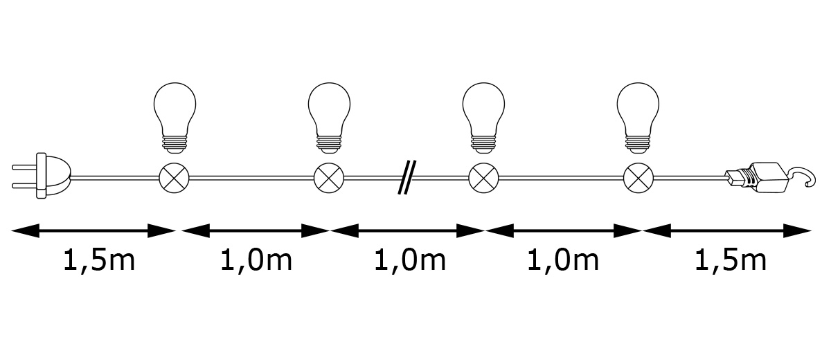 ILLU-Lichterkette BLACKY - 40m - 40xE27 | IP44 | warmweiße EDISON LED Filamentlampen | SATISFIRE