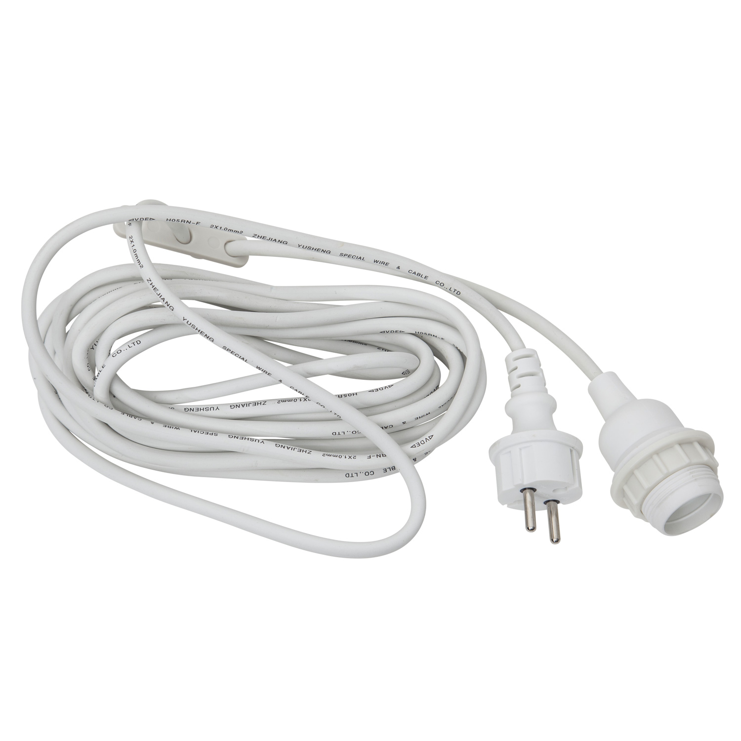 Kabel mit E27 Lampenfassung -  für Lampenschirme/Hängeleuchten - für Innen/Außen - 5m - weiß