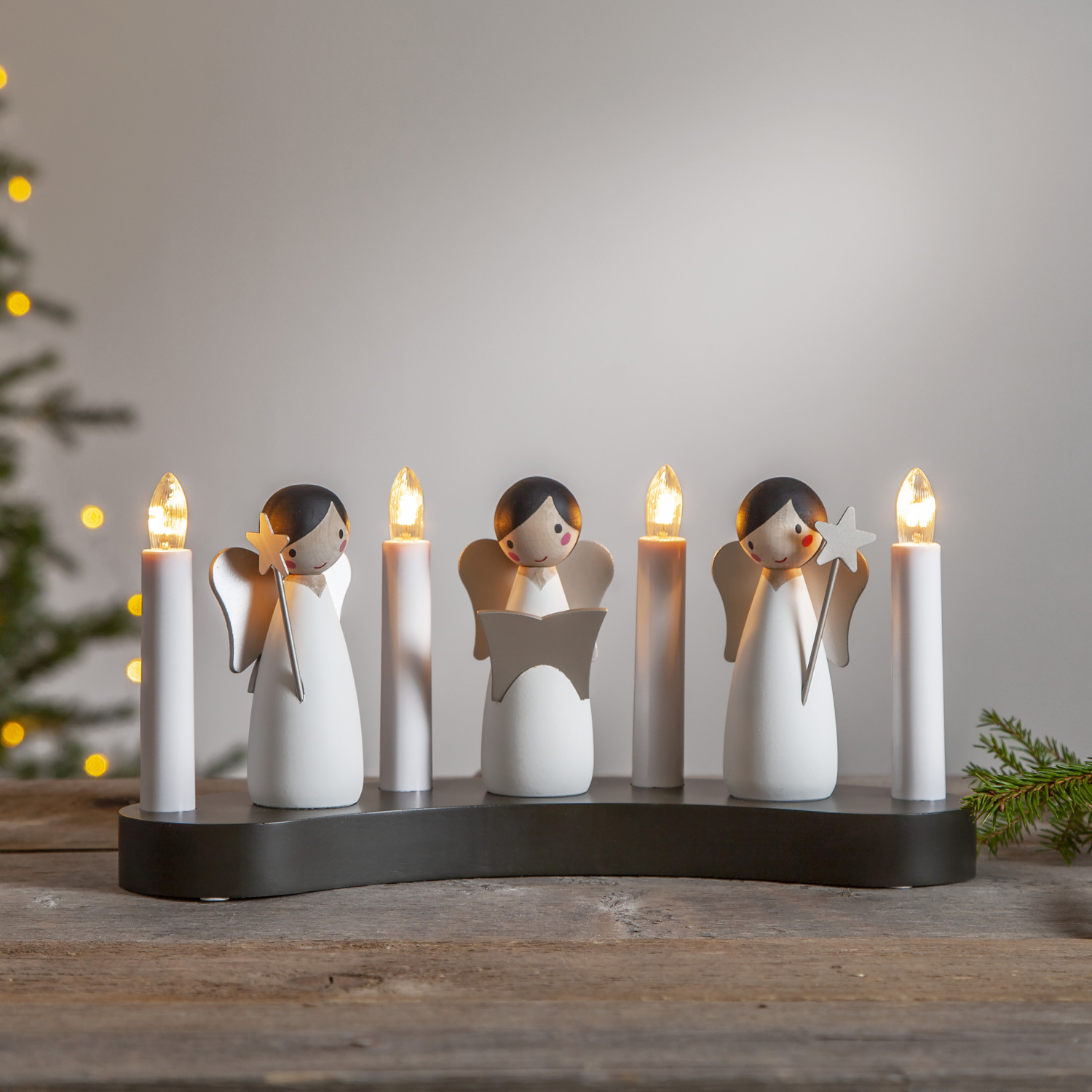Fensterleuchter Angel Choir - 4flammig - warmweiße Glühlampen - H: 15cm - Kabel - Innen - weiß