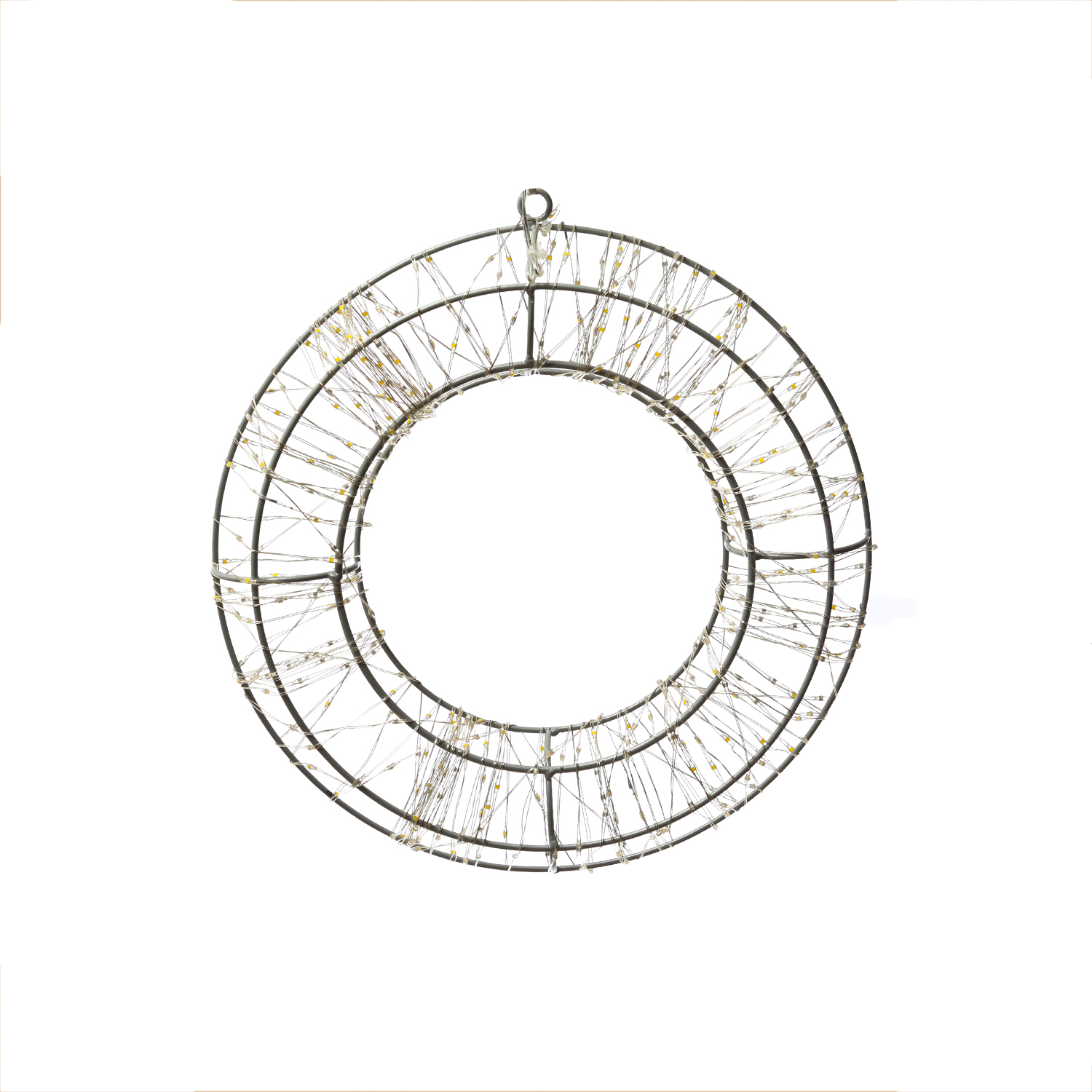 LED Kranz mit Drahtlichterkette - Lichterkranz mit 400 warmweißen LED - D: 28cm - Timer - Außen