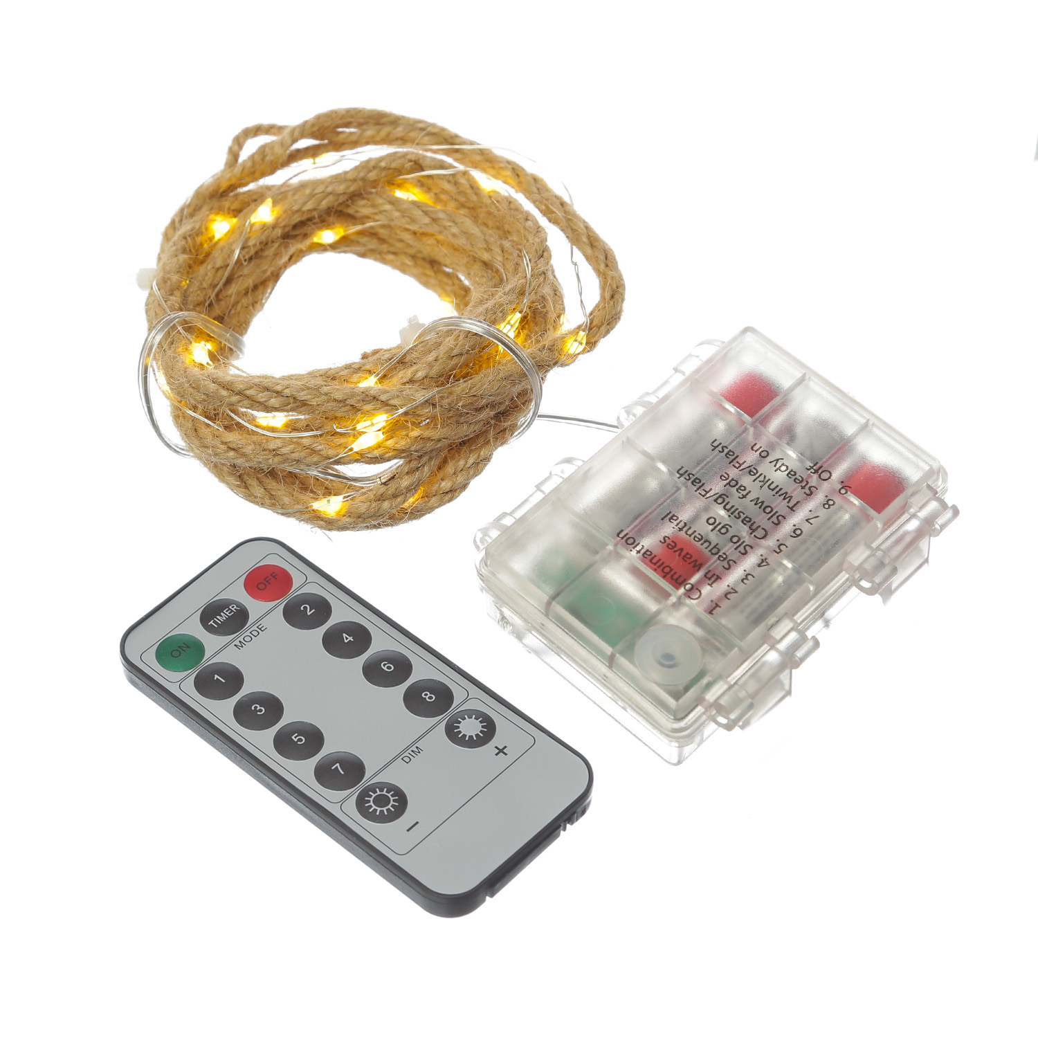 LED Lichterkette Seil - 40 warmweiße LED - L: 2m - 8 Funkt. - Timer - Batterie - Innen/Außen