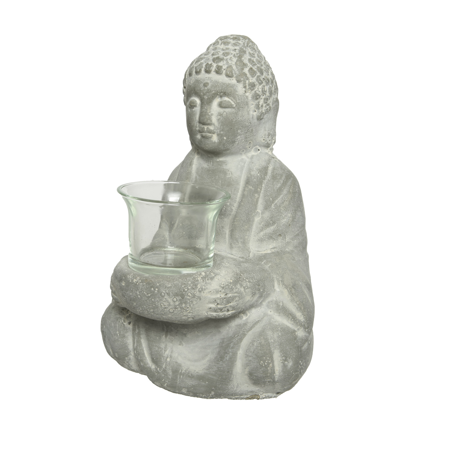 Teelichthalter Buddha - Steinoptik - H: 20cm - grau