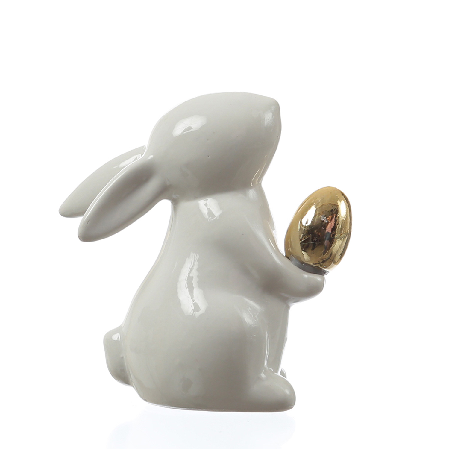Hase mit goldenem Ei - Osterhase - Dekofigur - H: 9,5cm - Dolomit - weiß