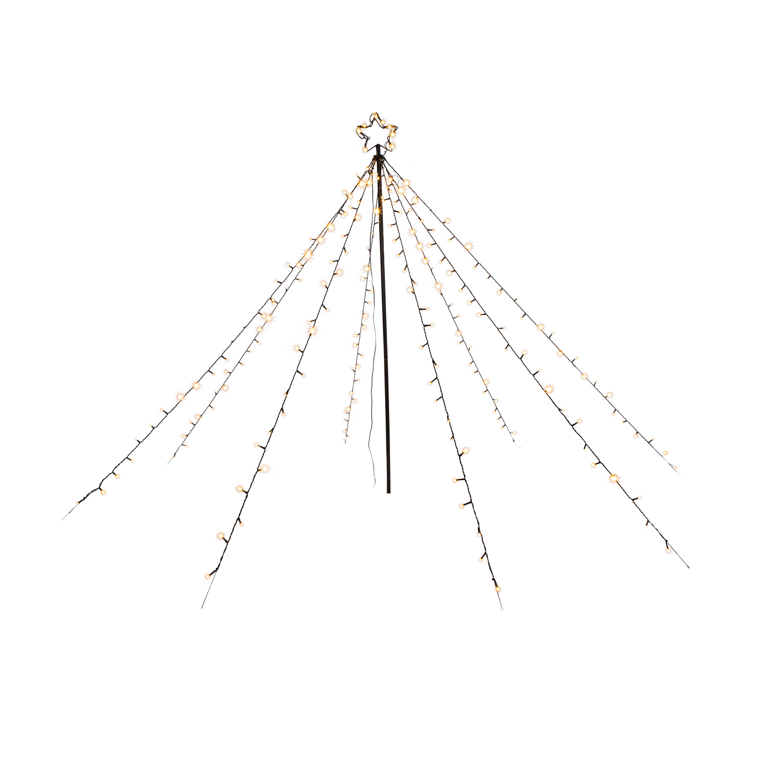 LED Lichterbaum mit Sternspitze - 8 Stränge - 200 warmweiße LED - H: 1,5m - für Außen - schwarz