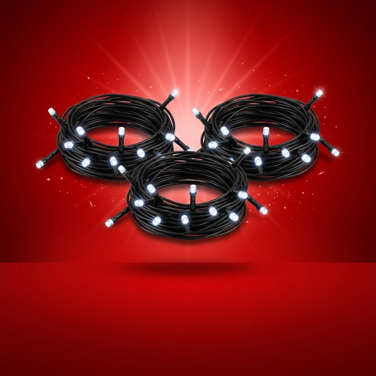 LED Lichterkette - 10 kaltweiße LED - Batteriebetrieb - L:1,5m - Innen - schwarzes Kabel - 3er Set