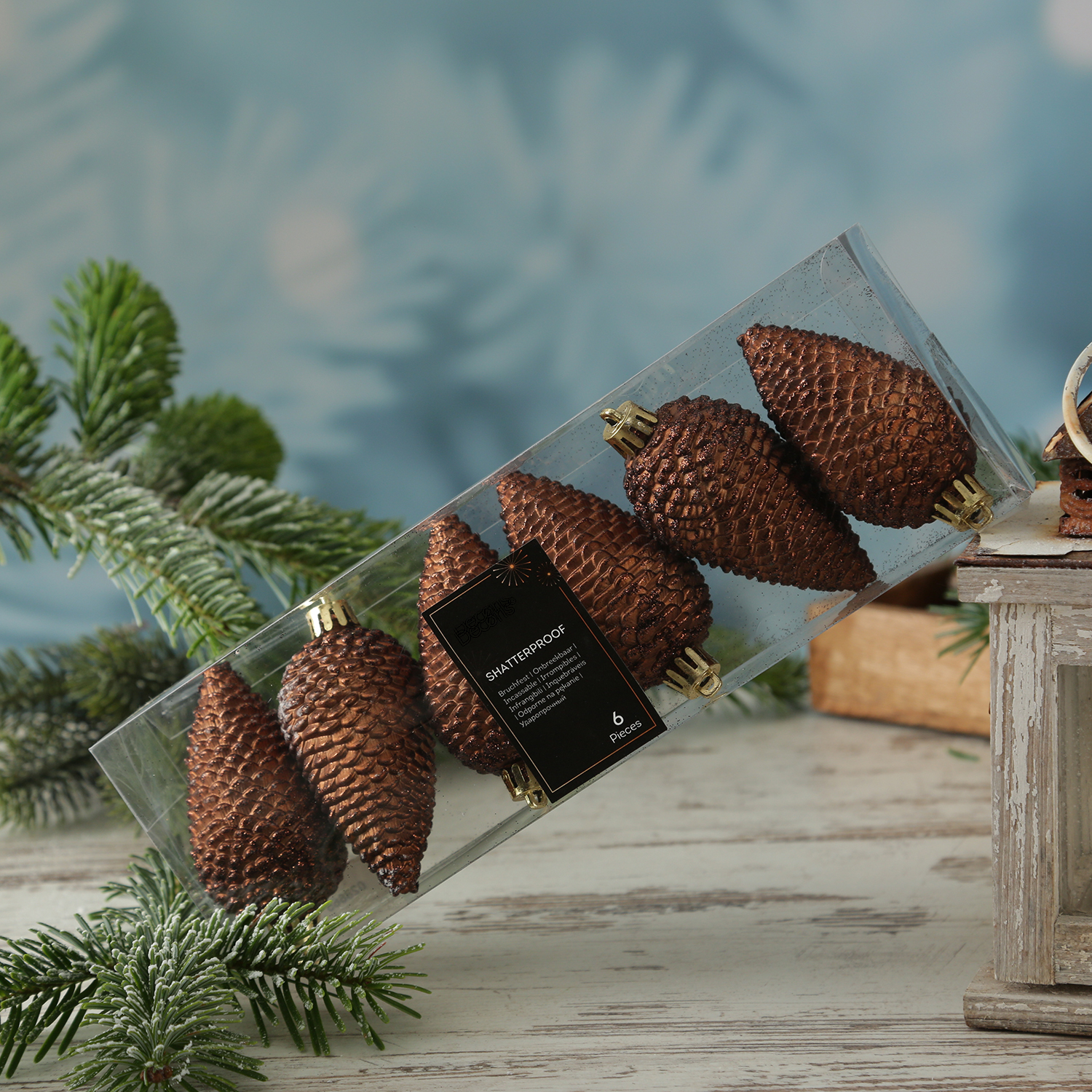 Christbaumschmuck ZAPFEN - Weihnachtsschmuck - bruchfest - glitzernd - H: 8cm - braun - 6er Set