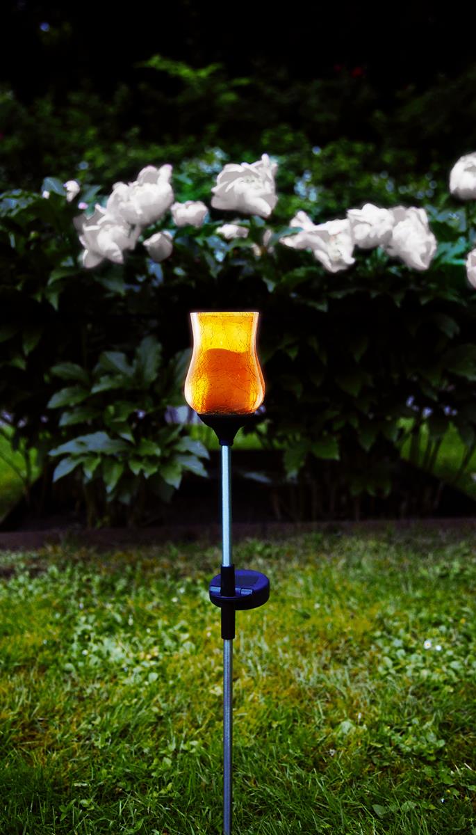 LED Solarstab "Lyon" - amber Glas - gelbe LED - H: 52cm - D: 7cm - Dämmerungssensor