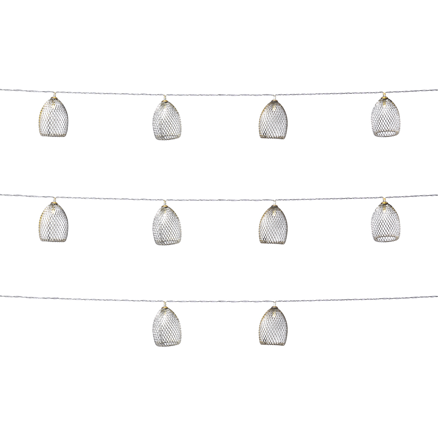 LED Lichterkette GLAMOUR - 10 silberne Lampenschirmchen - L: 1,8m - Batteriebetrieb