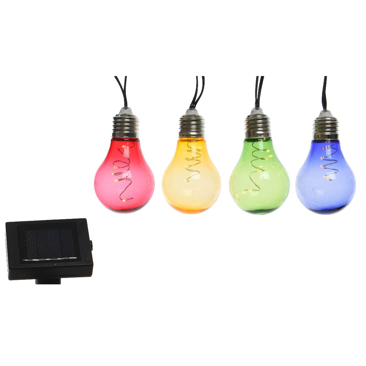 LED Solar Lichterkette GLOW - bunte Glühbirnen mit Drahtlichterkette - warmweiße LED - L: 4,5m