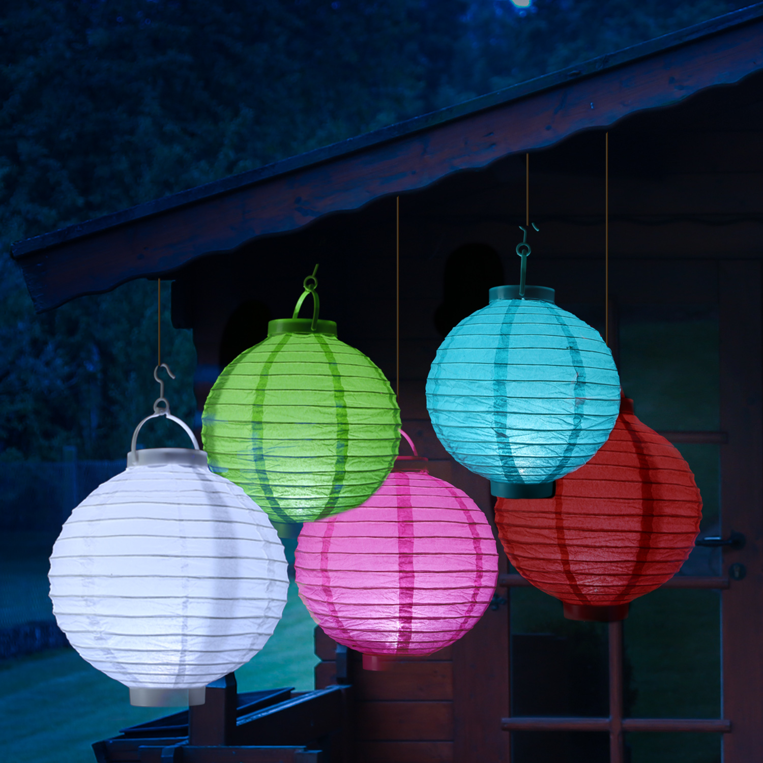 LED Lampion FESTIVAL - kaltweiße LED - D: 30cm - Montagehaken - rot