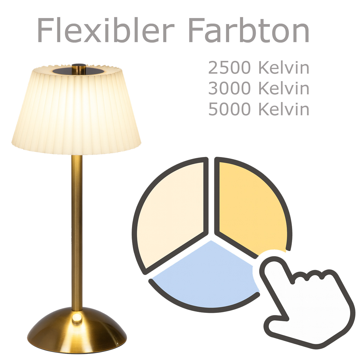 LED Tischlampe GENUA - wiederaufladbar per USB - 3 Lichtfarben - dimmbar - H:30,5cm - creme