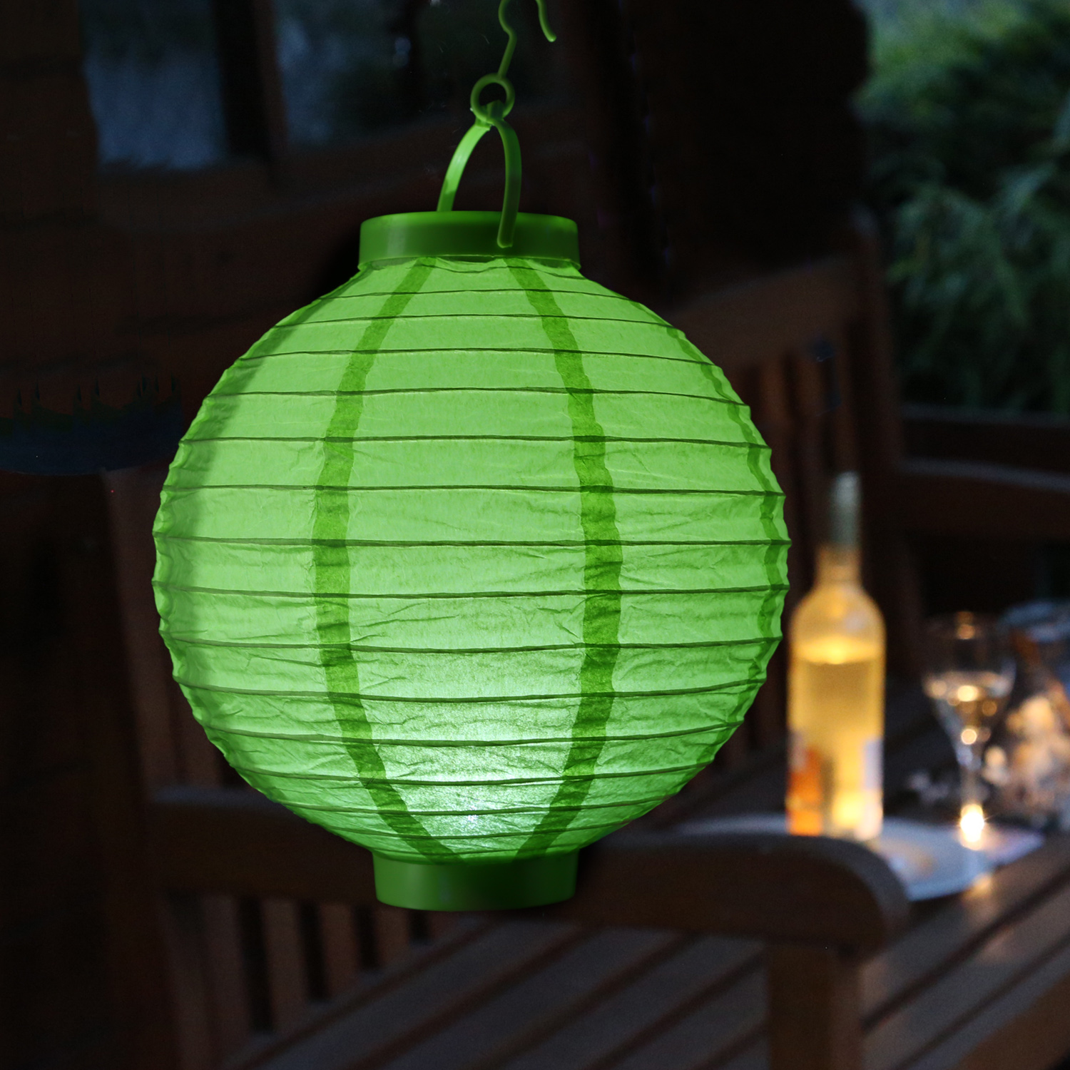 LED Solar Lampion - kaltweiße LED - H: 23cm - D: 20cm - Lichtsensor - grün