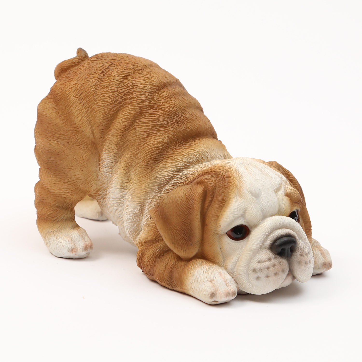 Gartenfigur Hund LUCY - Dekofigur - Bulldogge Welpe - Polyresin - H: 10,5cm - braun, weiß