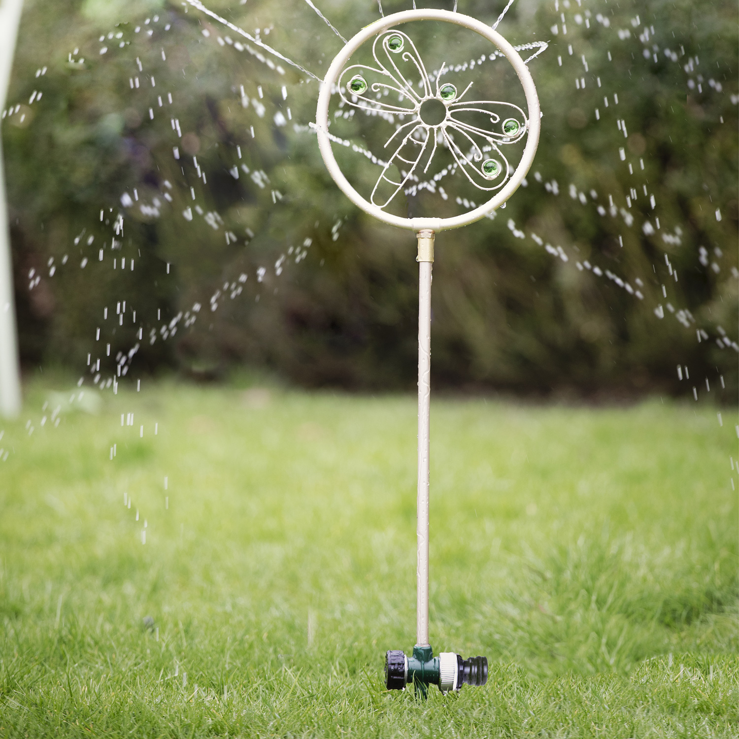 Gartenstecker LIBELLE - Wassersprinkler - Edelstahl - H: 75cm - D: 19cm - silber, grün