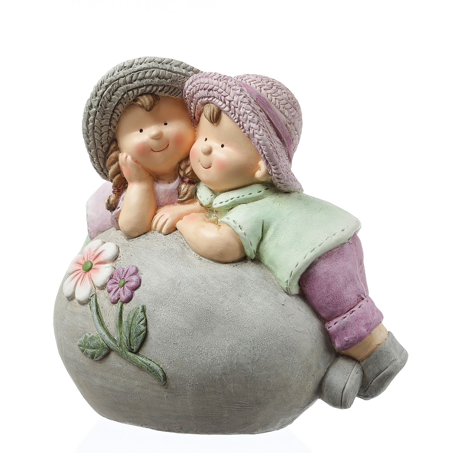 Dekofigur Klara - Mädchen mit Blumenkorb - Gartenfigur - Magnesia  - H: 39cm - bunt