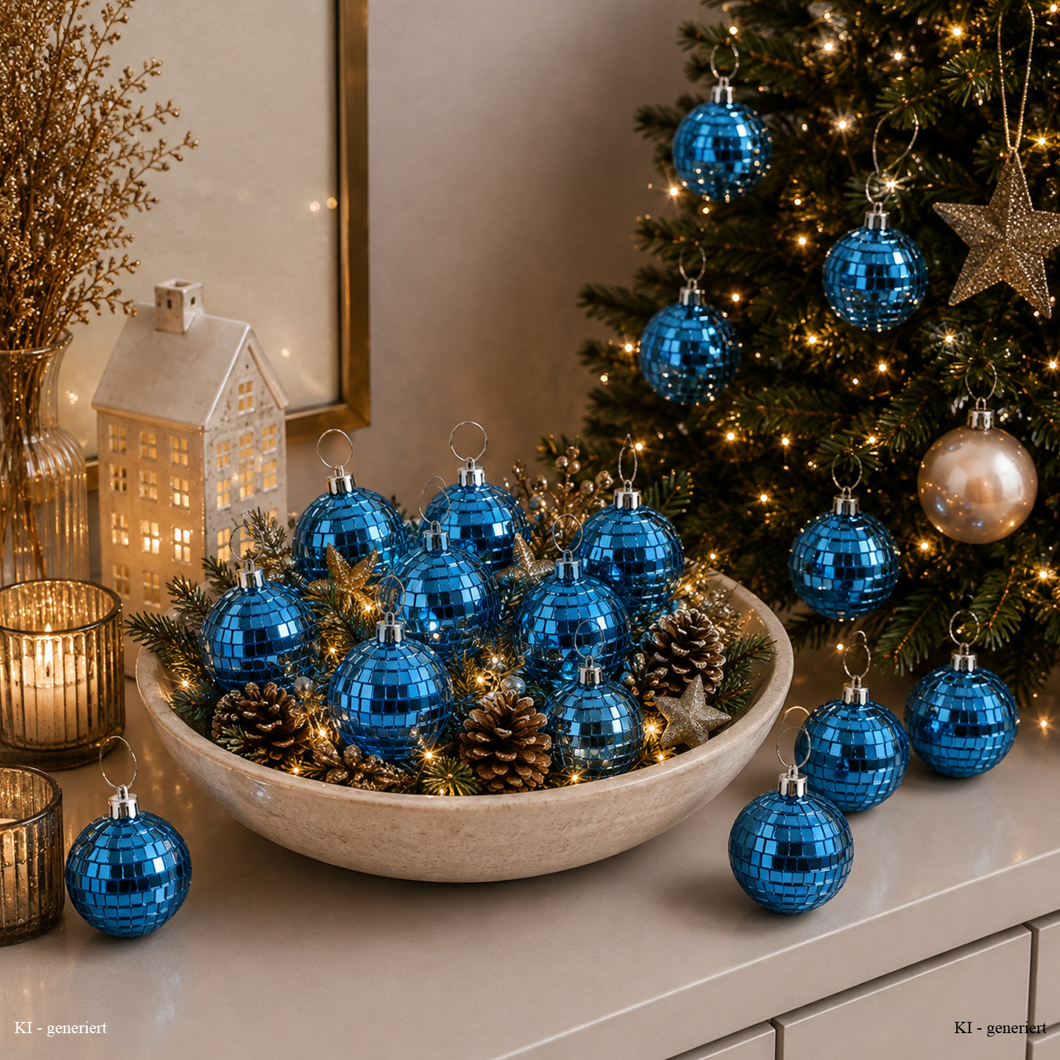 Christbaumschmuck Discokugel - Spiegelkugel - Weihnachtskugel - 5x5mm Spiegel - D: 5cm - blau