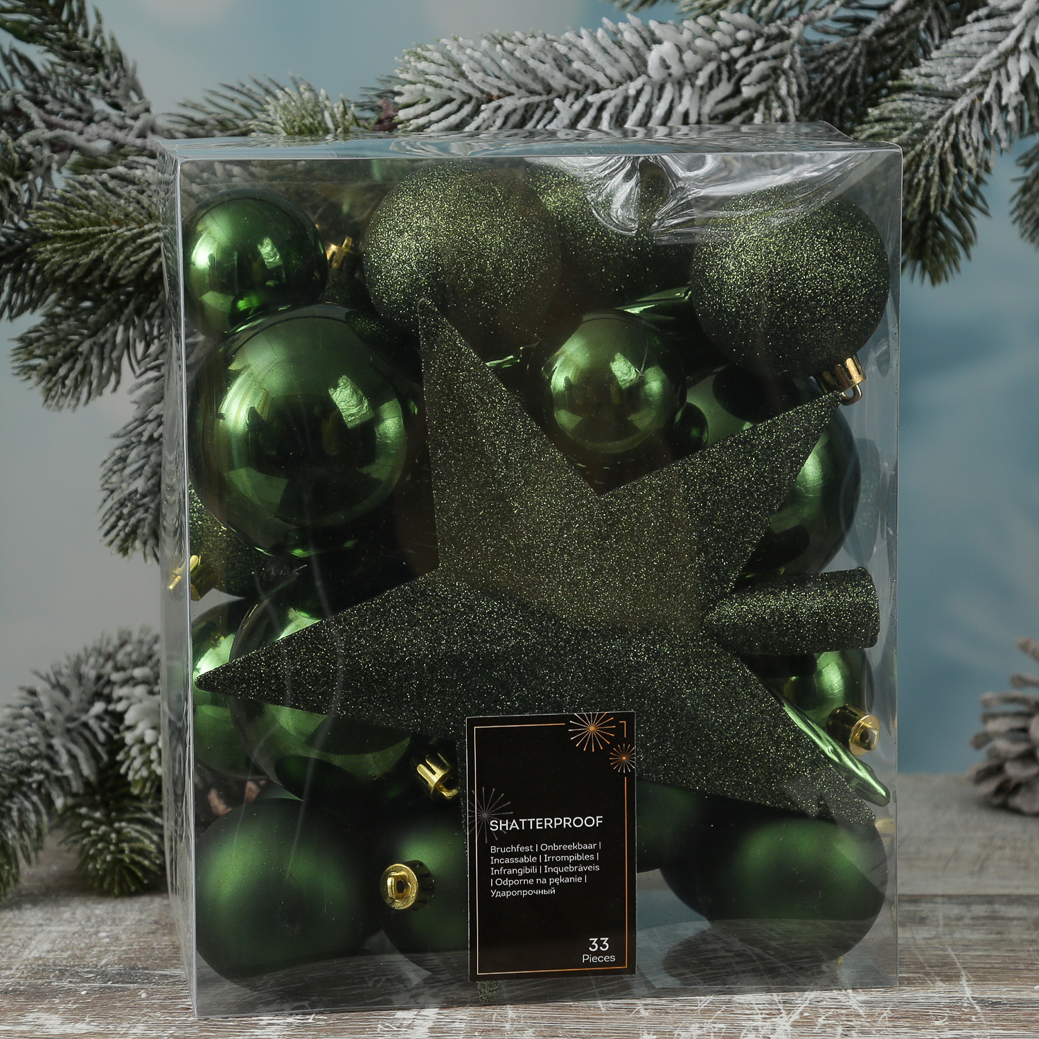 Christbaumkugel - Weihnachtsbaumkugel - bruchfest - glänzend matt glitzernd - grün - 33er Set