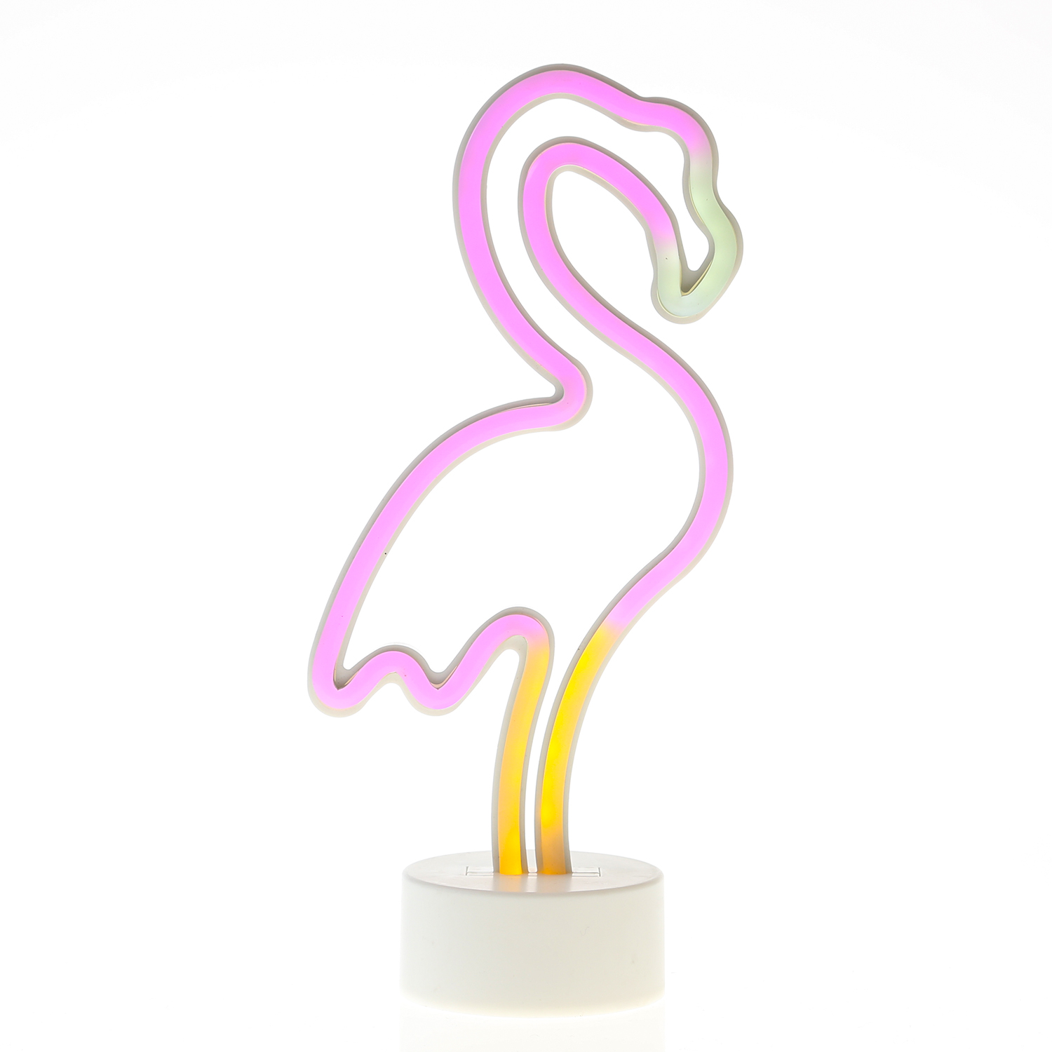 LED NEON Figur FLAMINGO - Dekoleuchte - H: 30cm - Batterie oder USB Betrieb - stehend - pink/gelb