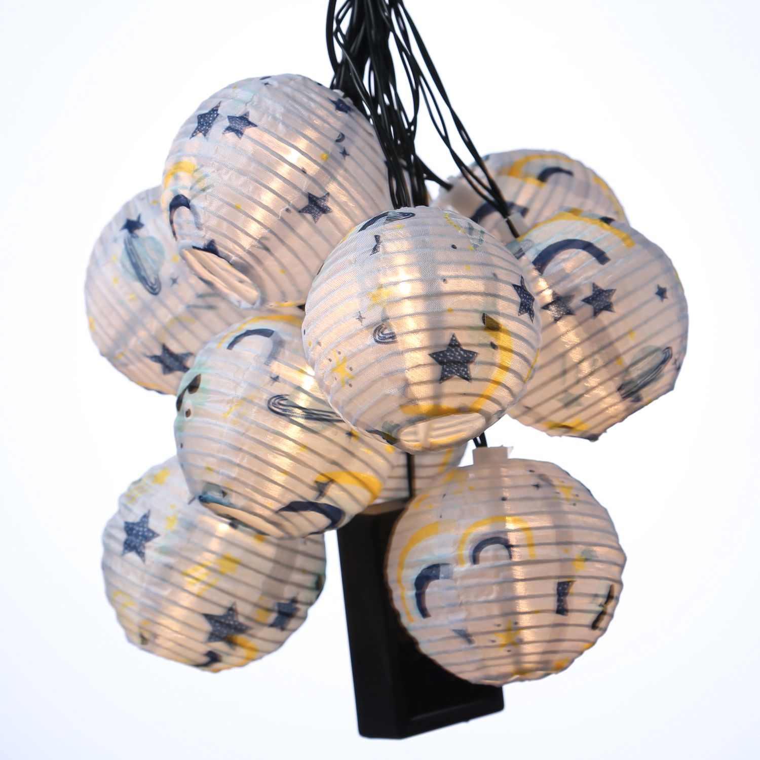 LED Solar Lichterkette LAMPION - Weltall Motiv - 10 LED - L: 4,5m - D: 7,5cm - Sensor - hellblau