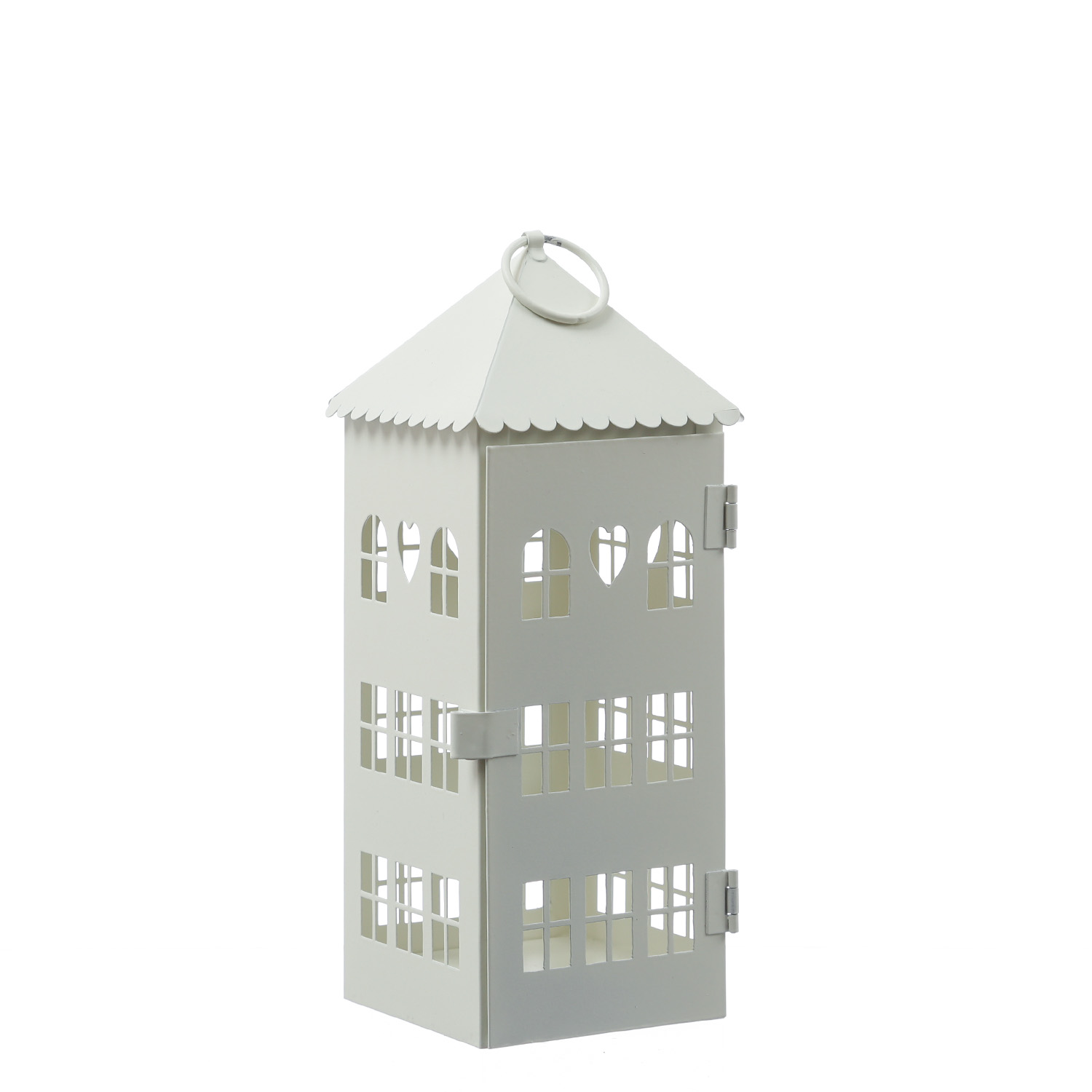 Laternen in Hausform mit Herz - 2er Set Metallhäuser - Lichthäuser - H: 30cm/23cm - weiß