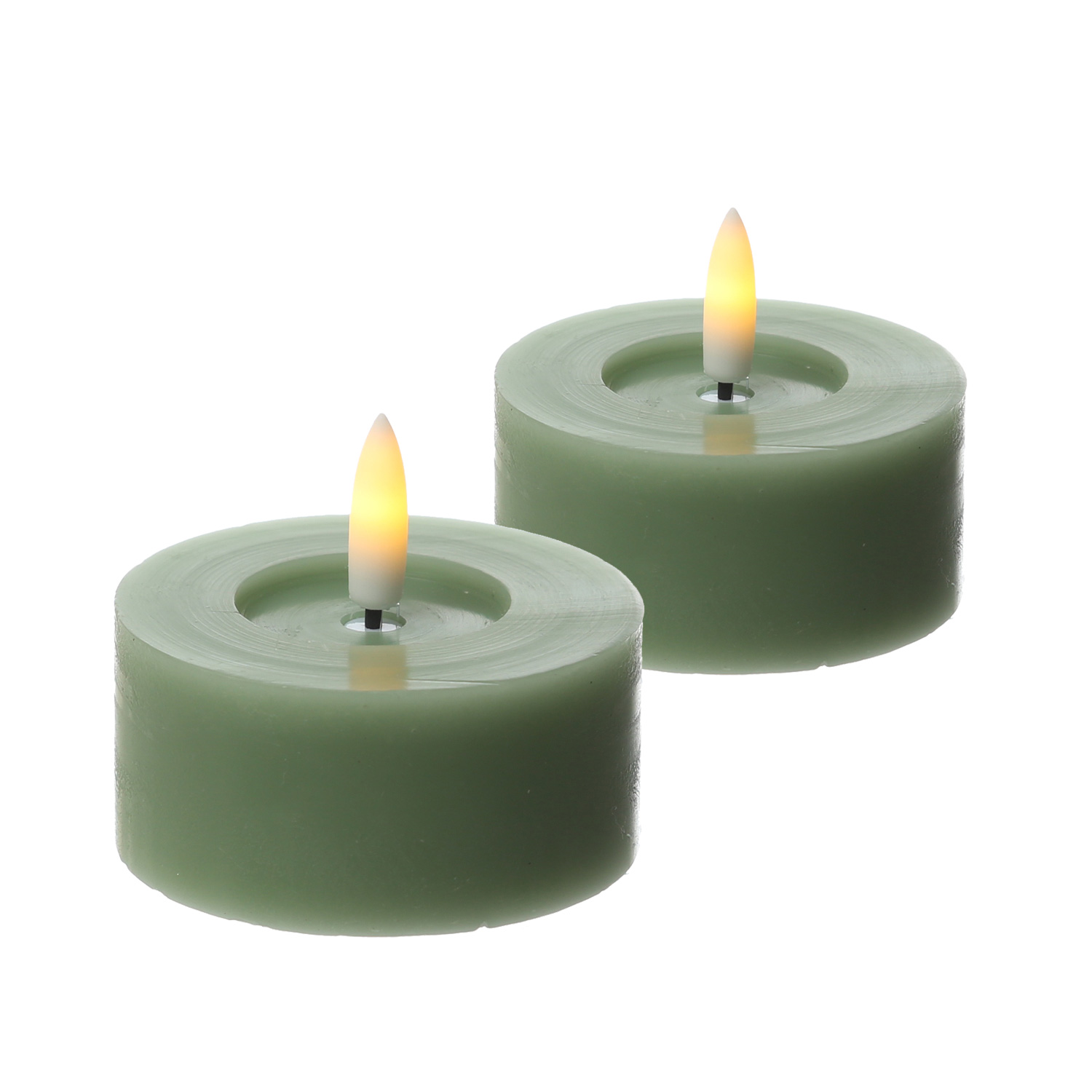 LED Maxi Teelichter MIA - Echtwachs - realistische 3D Flamme - D: 6,1cm - olivgrün