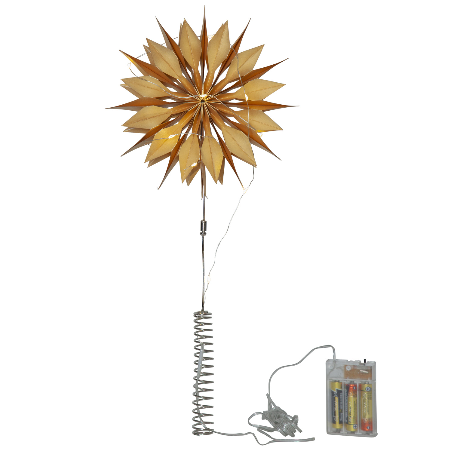 LED Baumspitze Papierstern MELLI -  10 warmweiße LED - H: 43cm - D: 20cm - Timer - Batterie - gold