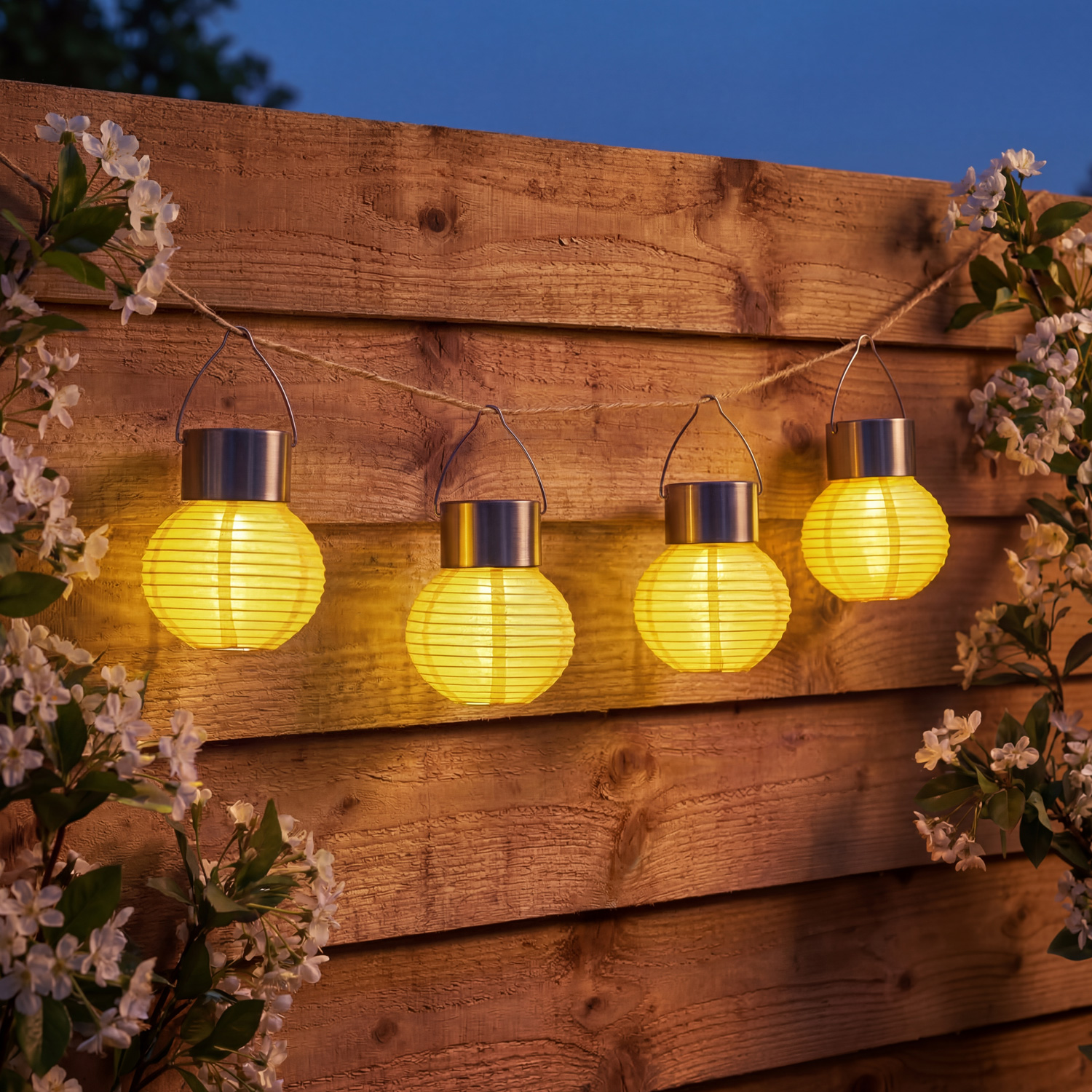 LED Solar Mini Lampions - kaltweiße LED - H: 9,5cm - D: 7cm - Lichtsensor - gelb - 4er Set