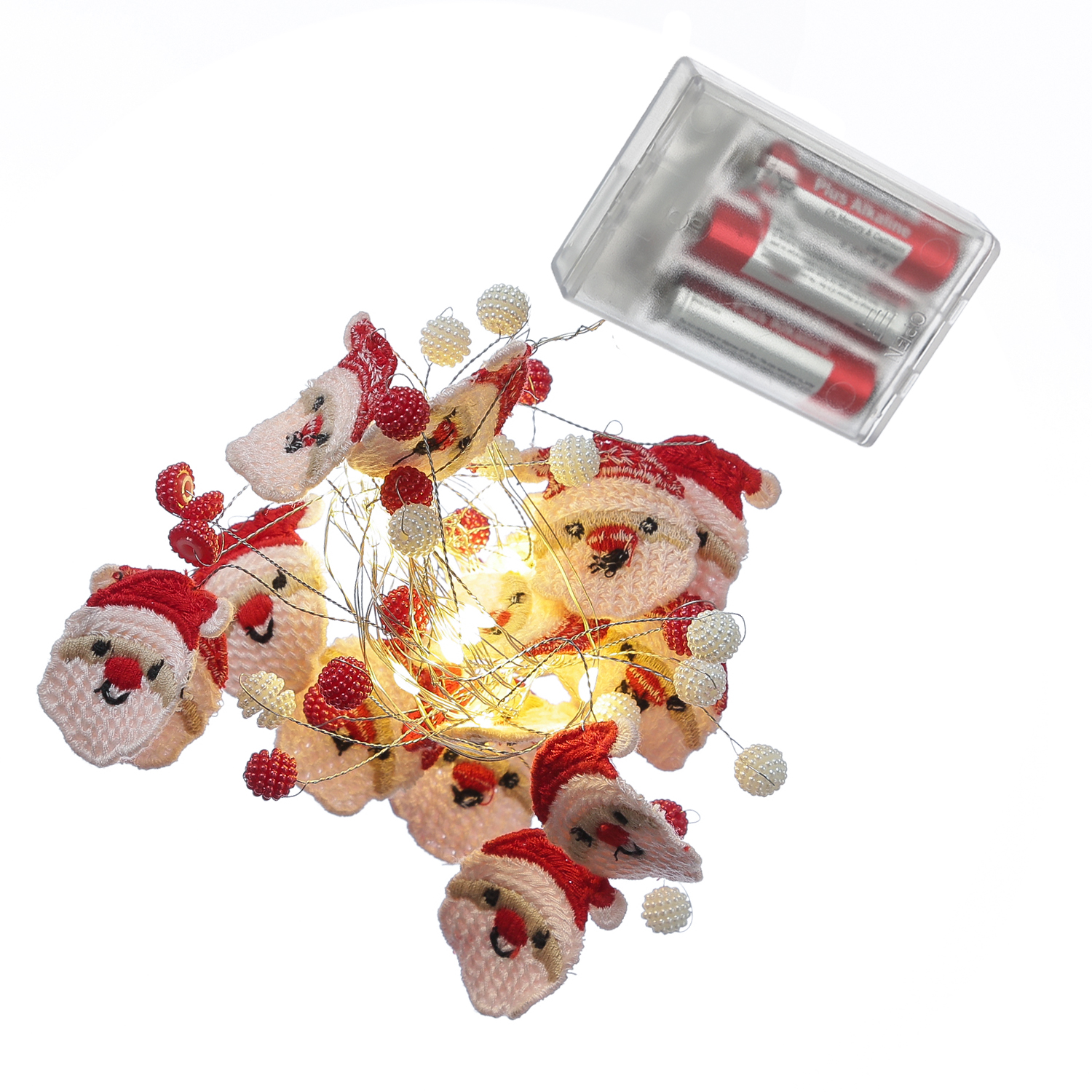 LED Drahtlichterkette Nikolaus - 20 warmweiße LED - L: 1,9m - Timer - Batteriebetrieb - weiß, rot