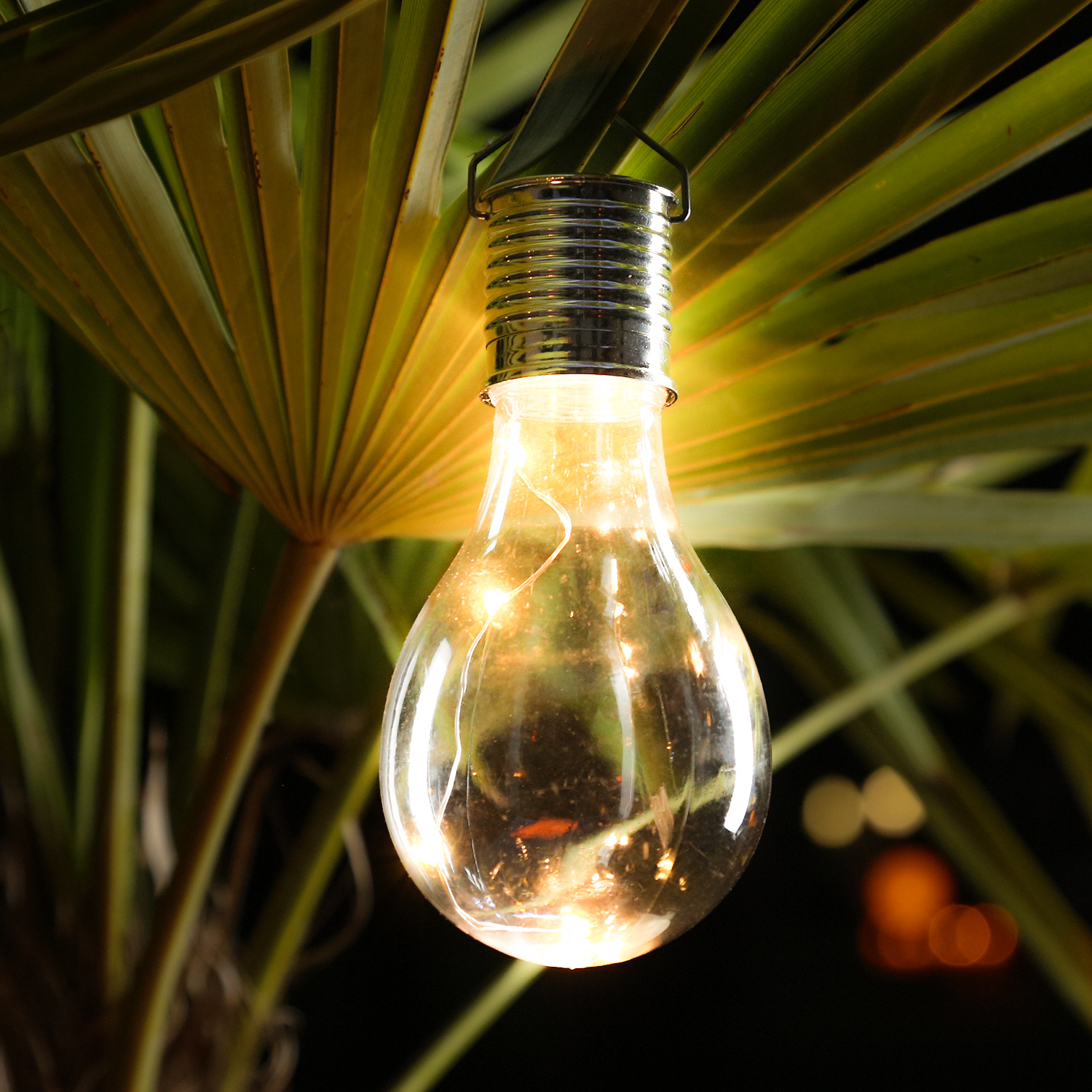 LED Solar Glühbirne GLOW - warmweiße LED Drahtlichterkette - H: 14cm - Lichtsensor - transparent