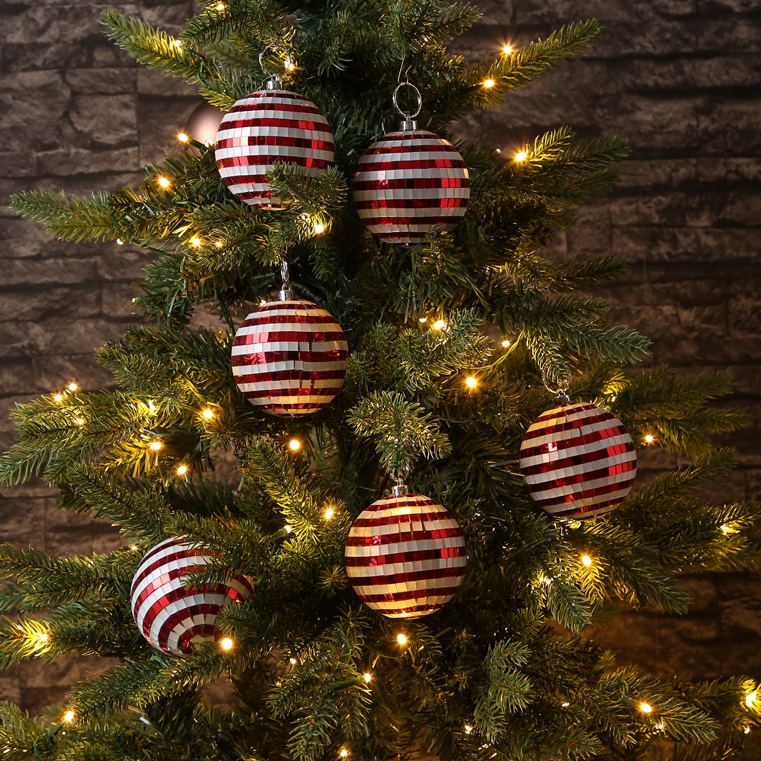Christbaumschmuck Discokugel - Spiegelkugel - Weihnachtskugel - 5x5mm Spiegel - D: 8cm - rot, weiß