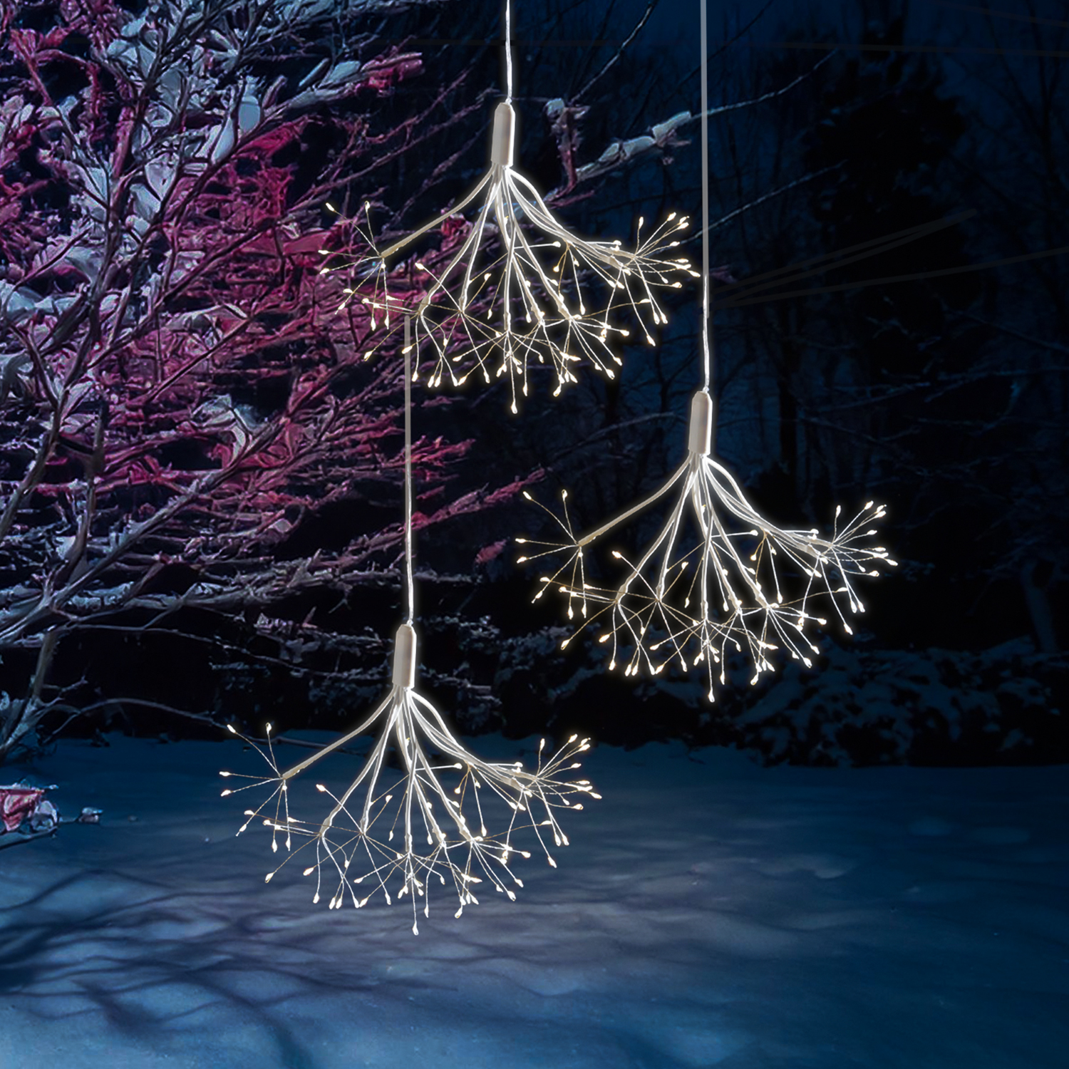 LED Feuewerk Leuchte - weißer Polarstern - Pusteblume - hängend - 100LED - 8 Funkt. - Fernbedienung