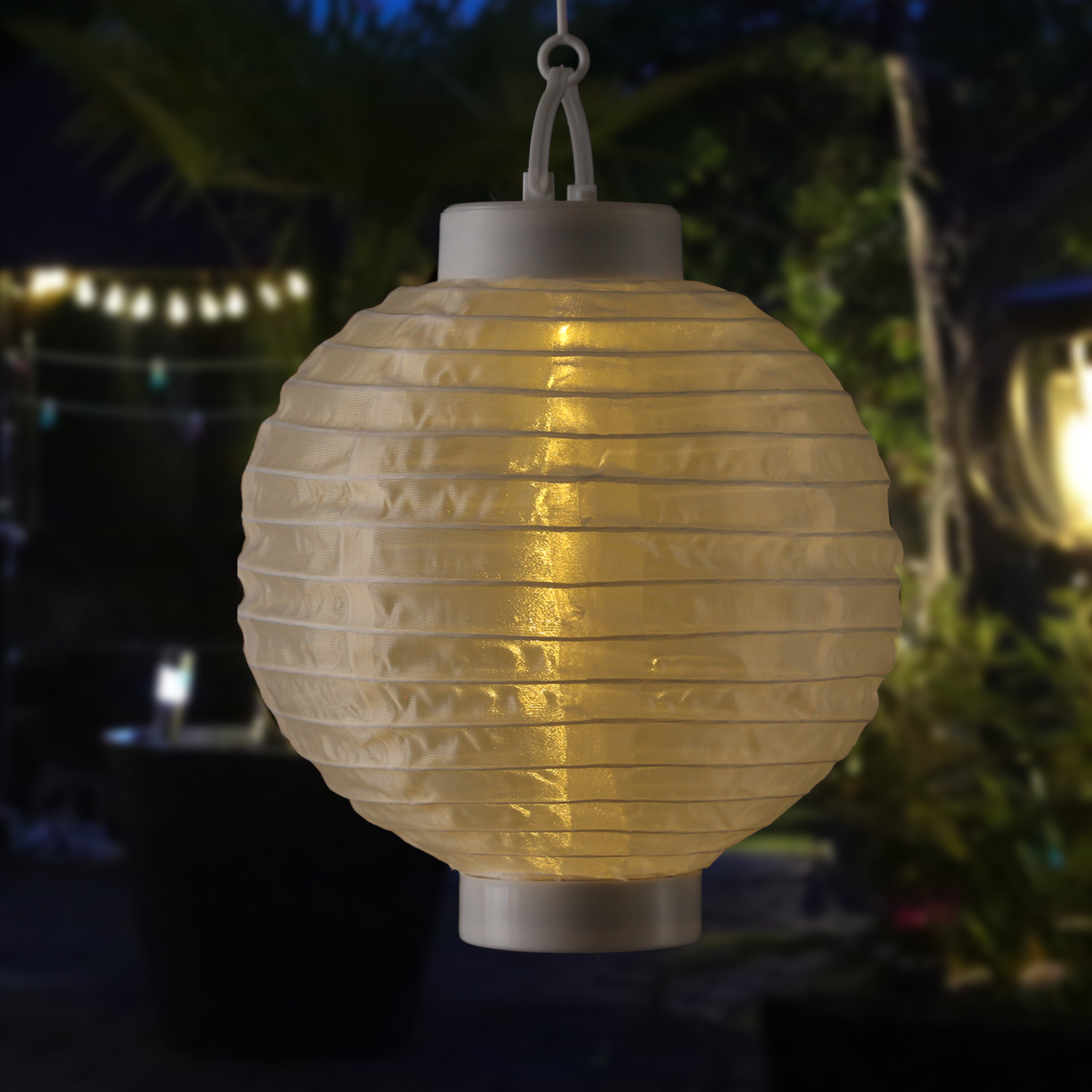 LED Solar Lampion - warmweiße LED - H: 23cm - D: 20cm - Lichtsensor - weiß