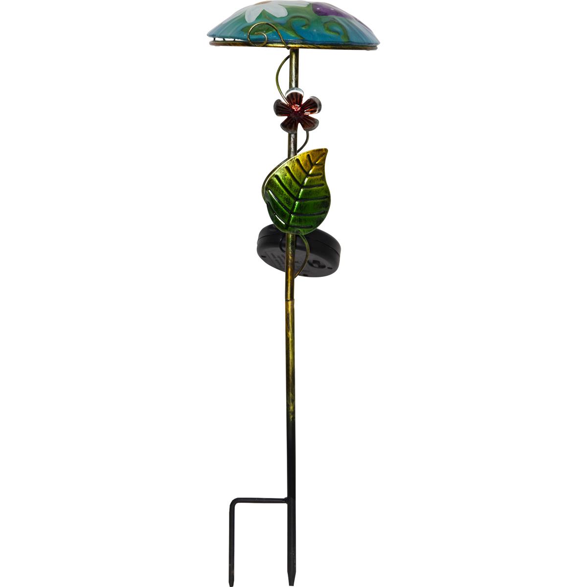LED Solarstab "Glasschirm" - mit Schmetterling - blau - kaltweiße LED - H: 44cm - Dämmerungssensor
