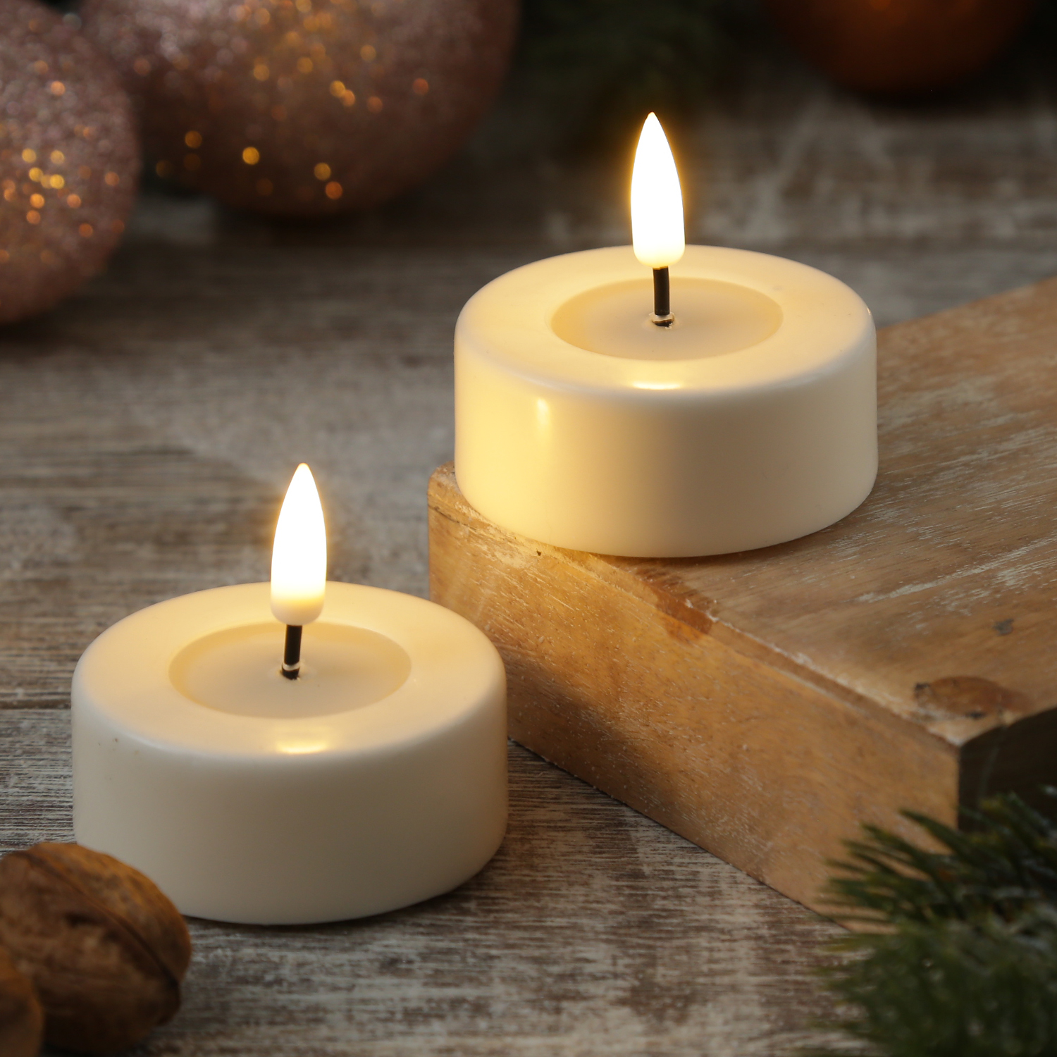 LED Teelichter MIA - realistische 3D Flamme - D: 6,1cm - Batteriebetrieb - creme - 2 Stück