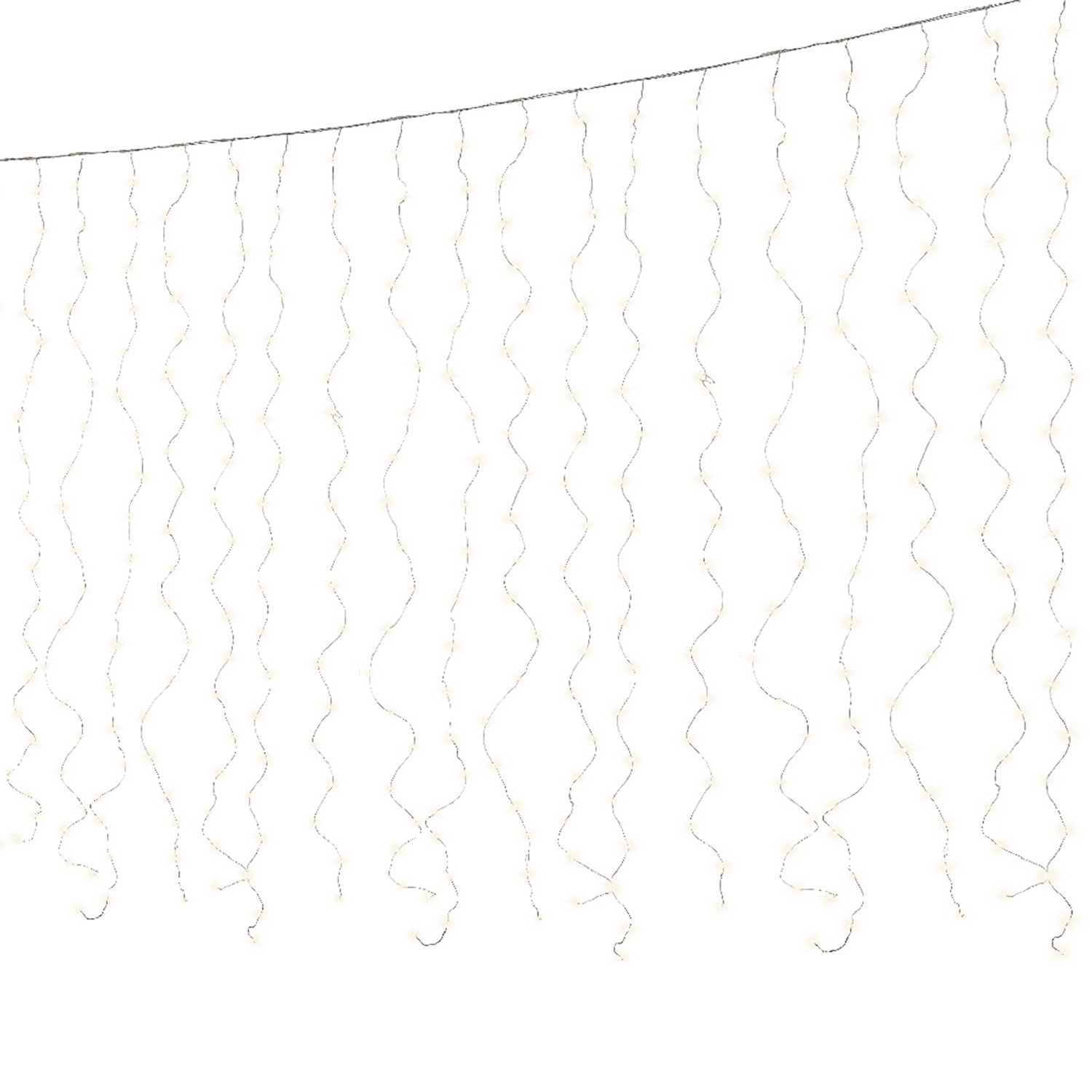 LED Lichtervorhang - 10 Stränge - 100 warmweiße LED - L: 0,9m - H: 1m - Außentrafo - silber