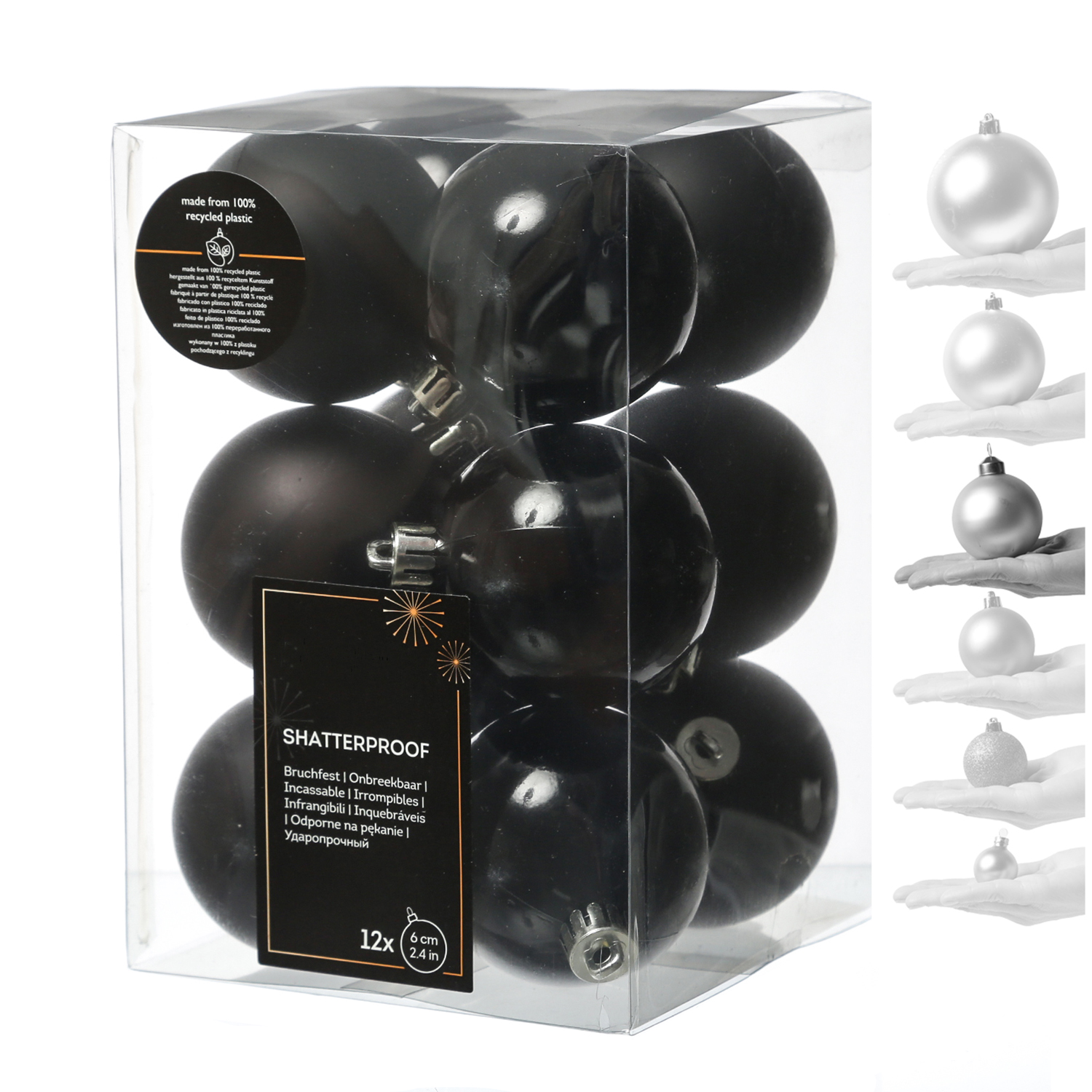 Christbaumkugeln - Weihnachtbaumskugeln - bruchfest - D: 6cm - glänzend/matt  - schwarz - 12er Set