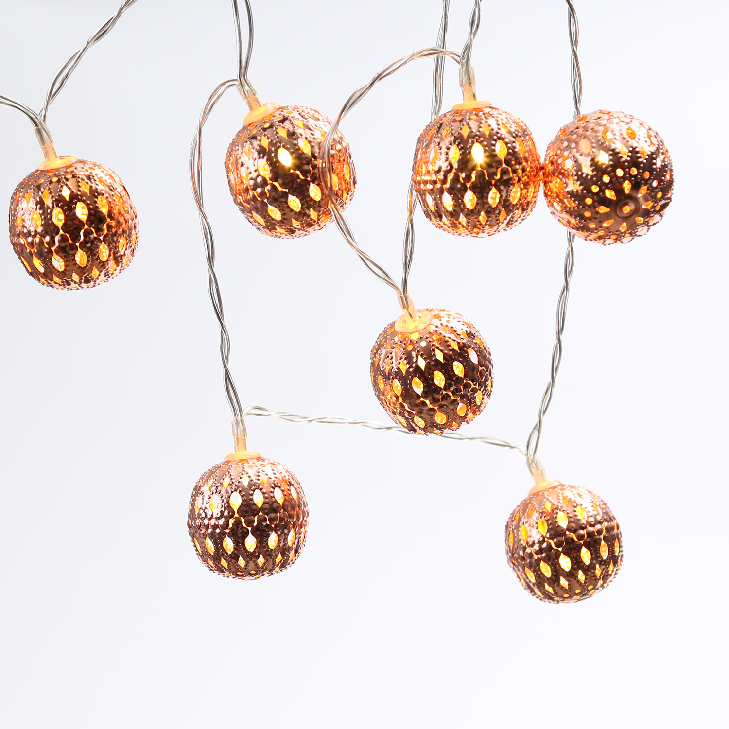 LED Dekolichterkette Metallkugeln - 8 warmweiße LED - D: 4cm - L: 0,7m - Batterie - kupferfarben