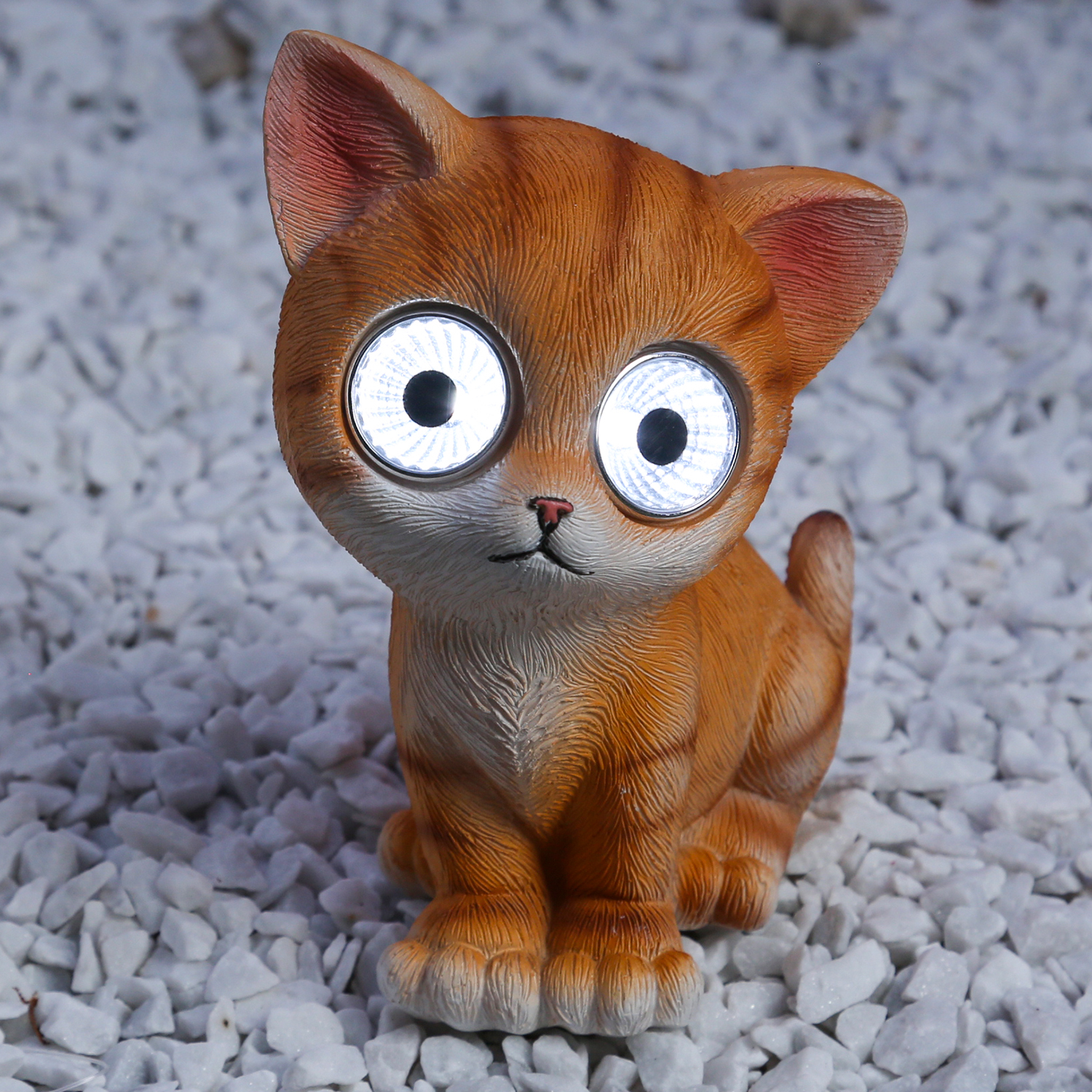 LED Solar Leuchte KATZE LILLY - kaltweiße LED - H: 16cm - orange gestreift