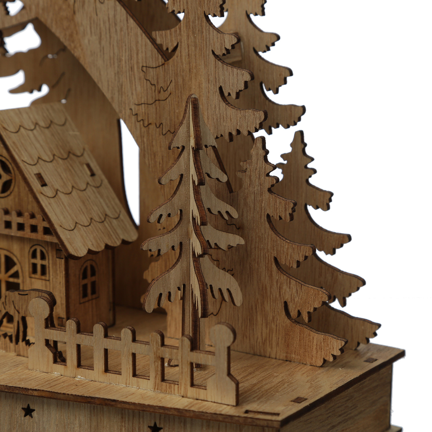 LED Schwibbogen Weihnachtsdorf - Holz - 10 warmweiße LED - H: 26,5cm - Timer - Batterie