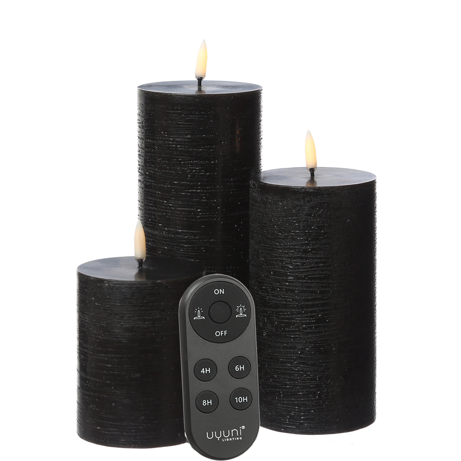 LED Kerzenset PIA - Rustik-Optik - 3 Groessen - inkl. Batterien und Fernbedienung - schwarz - 3er Set