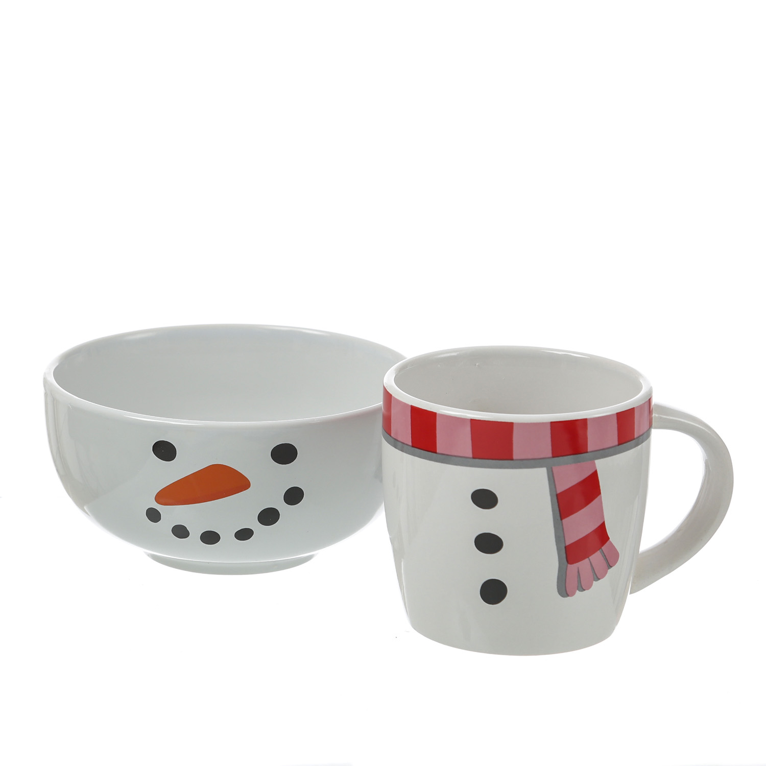 Frühstücksset Schneemann - Becher und Müslischale - Steingut - Geschirrset Weihnachten