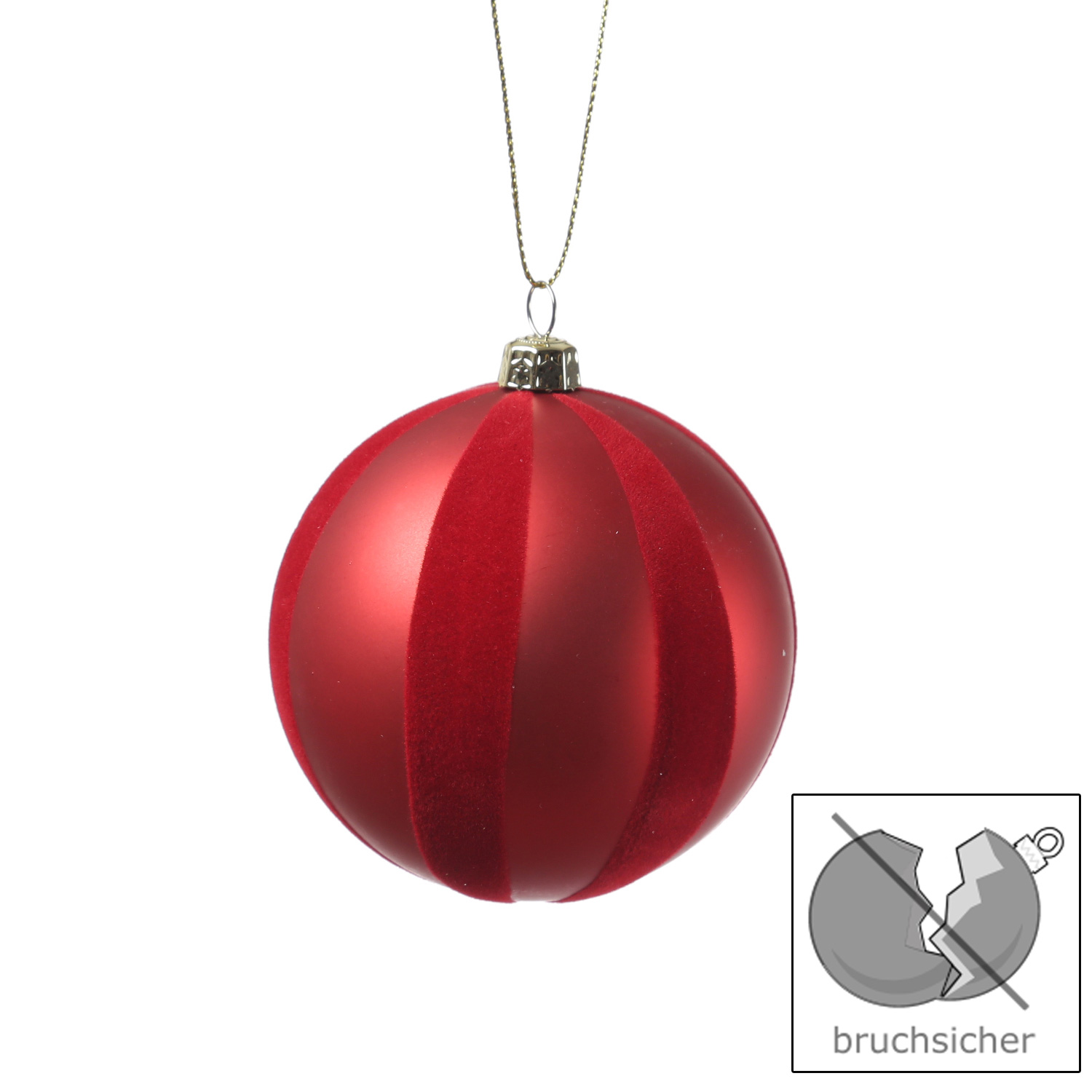 Christbaumkugeln mit Samtstreifen - Weihnachtsbaumkugeln - bruchfest - D: 8cm - rot - 12er Set