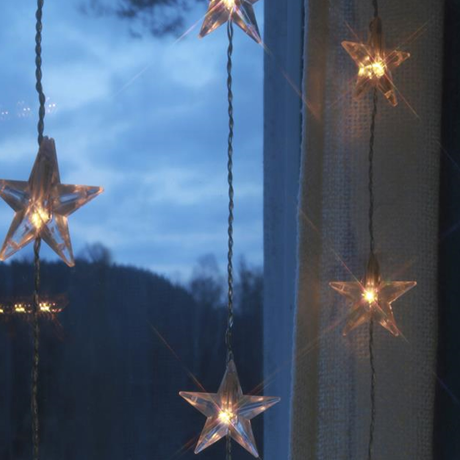 LED Lichtervorhang mit 20 Sternen - 20 warmweiße LED - 180x40cm - inkl. Trafo - für Innen