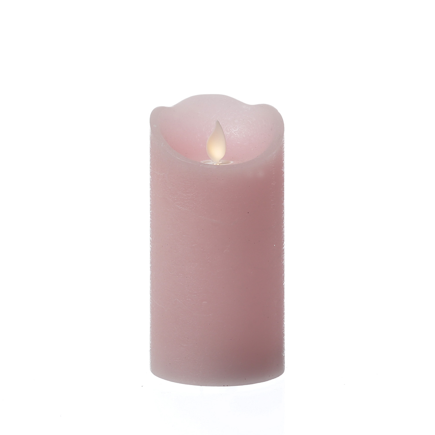 LED Kerze mit beweglicher Flamme - Rustik-Optik - Echtwachs - Timer - H: 15cm - D: 7,5cm - rosa
