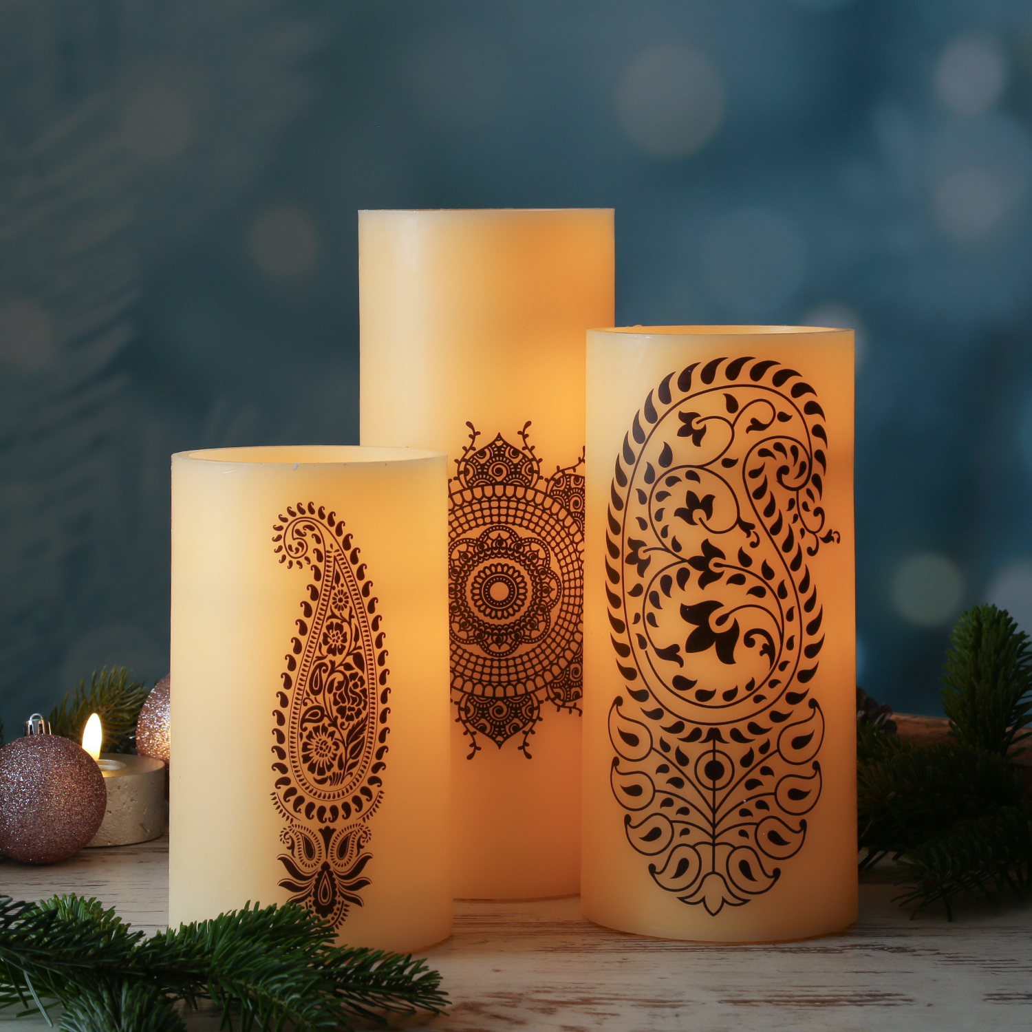 XXL LED Kerze Ornament - Echtwachs - flackernde LED - Timer - H: 20m - D: 12cm - creme