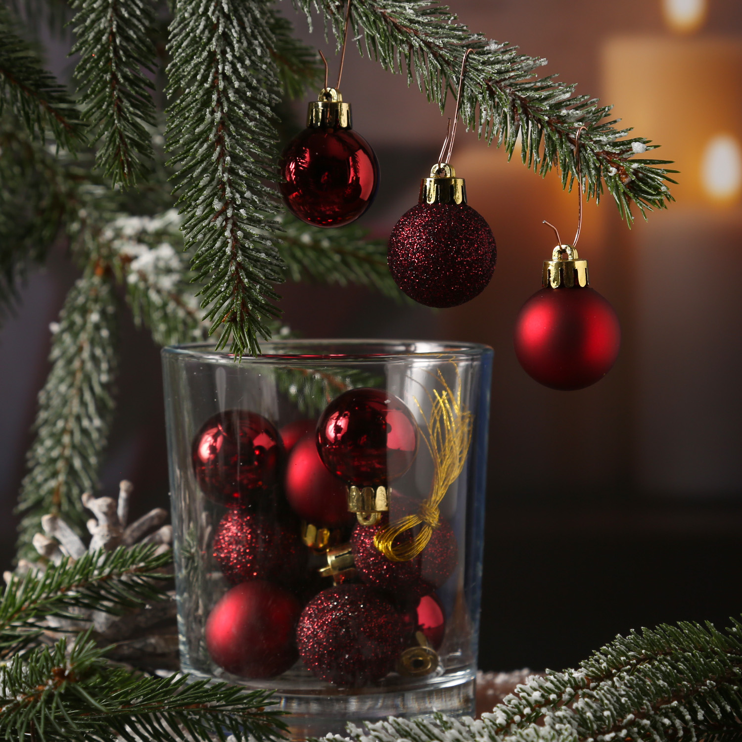 Christbaumkugel - Weihnachtskugel - bruchfest - D:3cm - glänzend matt glitzernd - weinrot - 14er Set