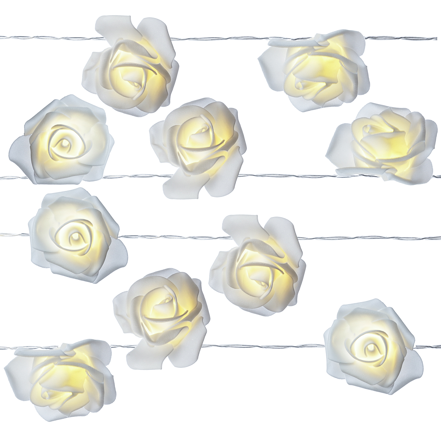 LED Lichterkette Rosen - 10 leuchtende Rosen - Timer - Batteriebetrieb - L: 1,8m - für Innen - weiß LED Lichterkette Rosen - 10 leuchtende Rosen - Timer - Batteriebetrieb - L: 1,8m - für Innen - weiß