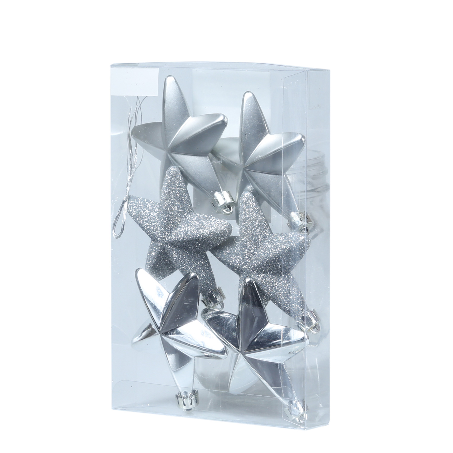 Christbaumschmuck STERN - Weihnachtsschmuck - bruchfest - glänzend matt glitzernd - silber - 6 Stk.