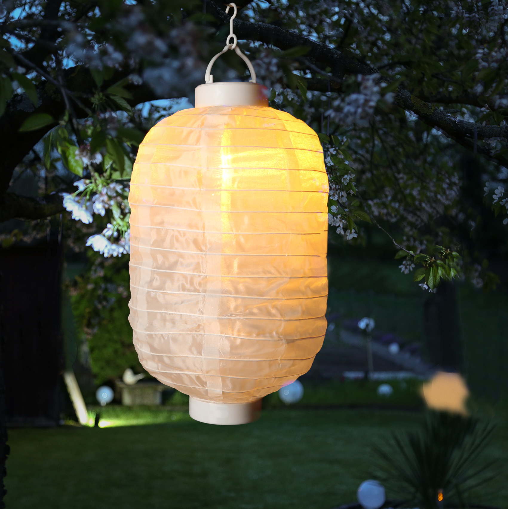 LED Solar Lampion - Flammensimulation - 30 warmweiße LED - H: 30cm - D: 20cm - Lichtsensor - weiß LED Solar Lampion - Flammensimulation - 30 warmweiße LED - H: 30cm - D: 20cm - Lichtsensor - weiß